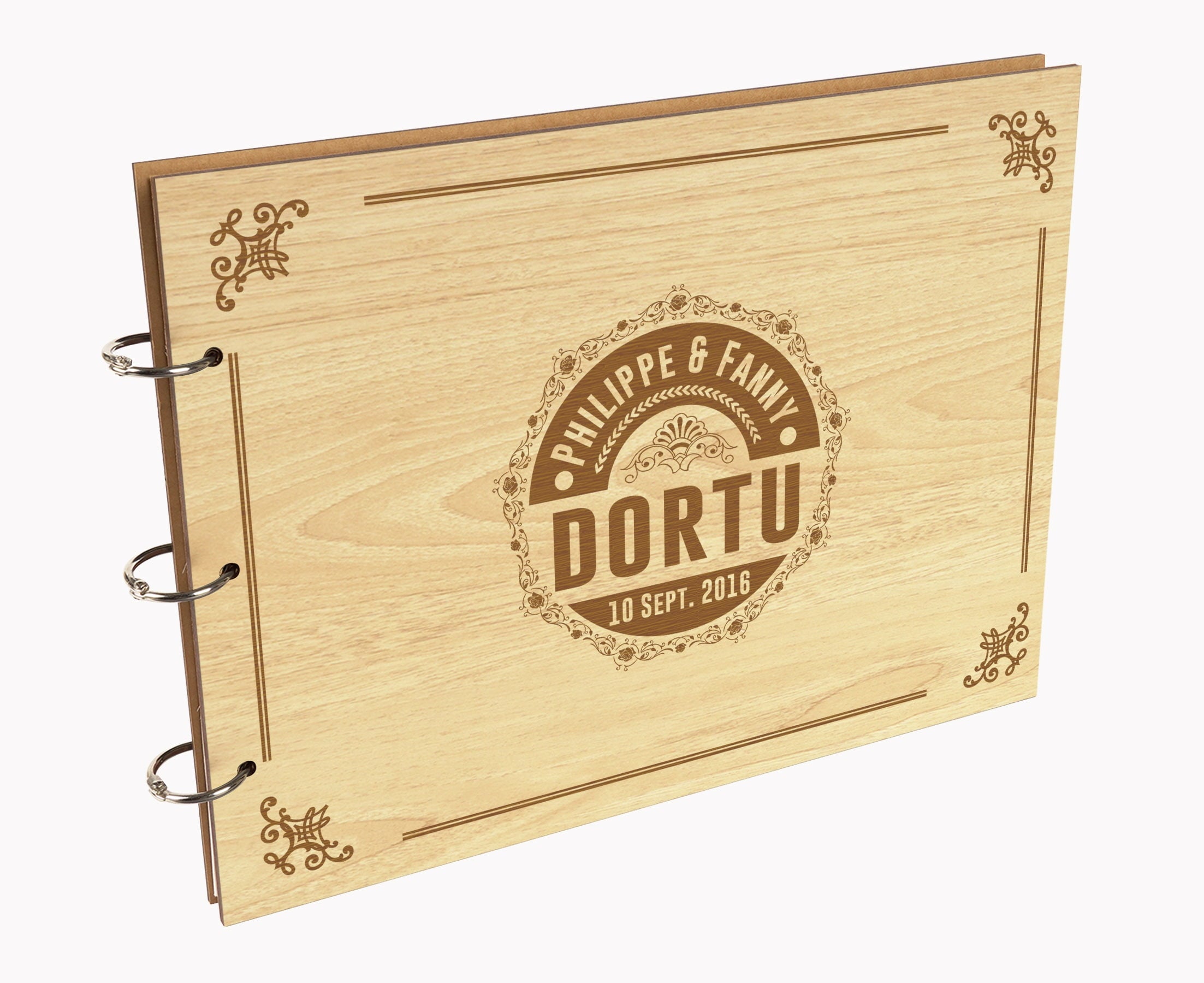 Darling Souvenir Personalized Engraved Laser Cut Wedding Guest Book Wooden Cover Sign-in Book Registry Guestbook Scrapbook-F2