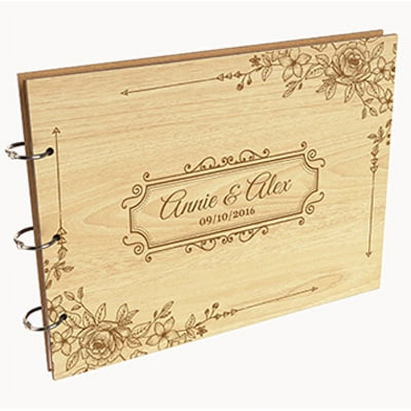 Darling Souvenir Personalized Engraved Laser Cut Wedding Guest Book Wooden Cover Sign-in Book Registry Guestbook Scrapbook-H2