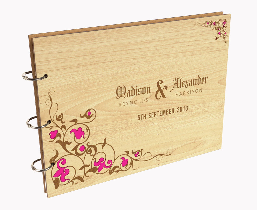Darling Souvenir Personalized Engraved Laser Cut Wedding Guest Book Wooden Cover Sign-in Book Registry Guestbook Scrapbook-H4