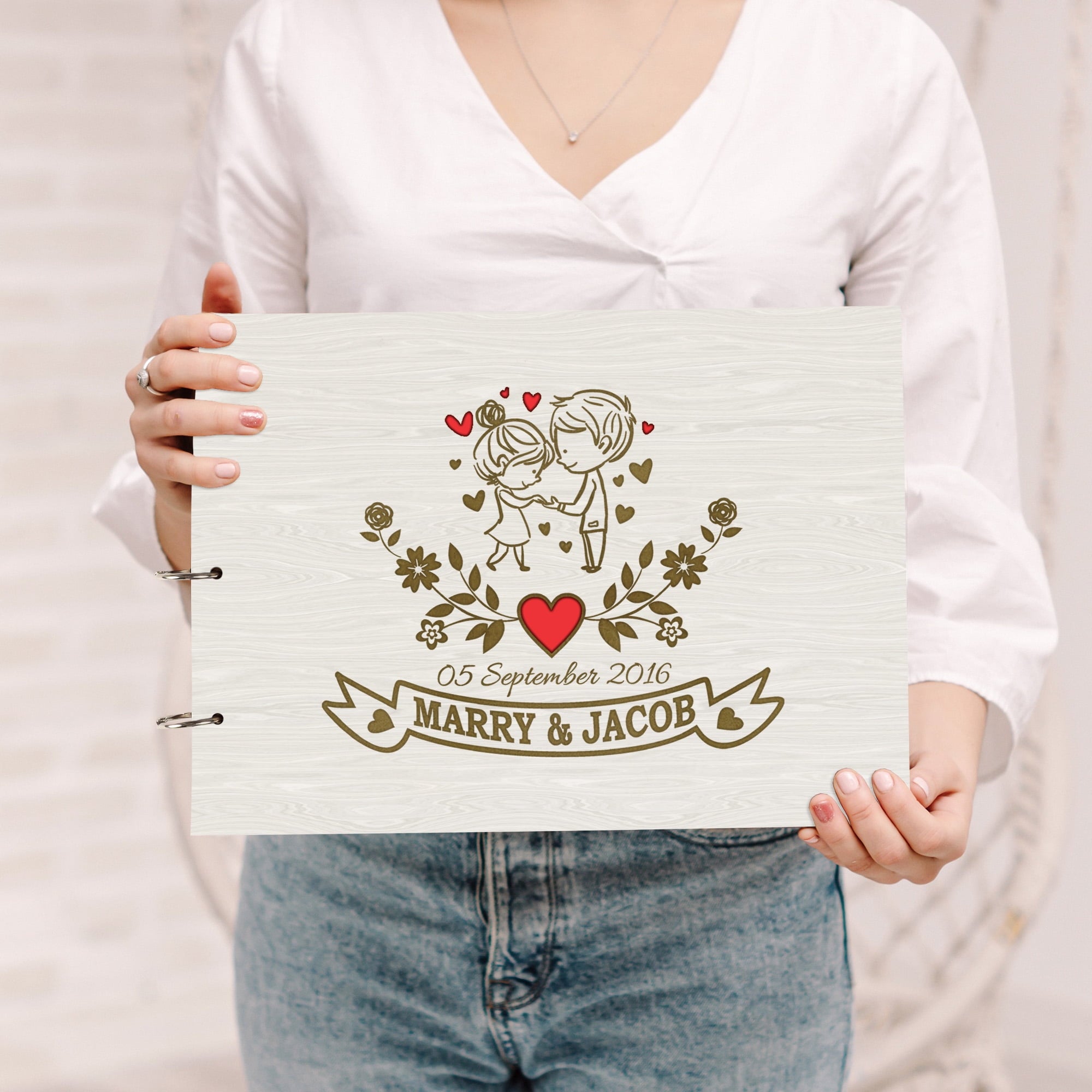 Darling Souvenir Personalized Engraved Laser Cut Wedding Guest Book Wooden Cover Sign-in Book Registry Guestbook Scrapbook-MK