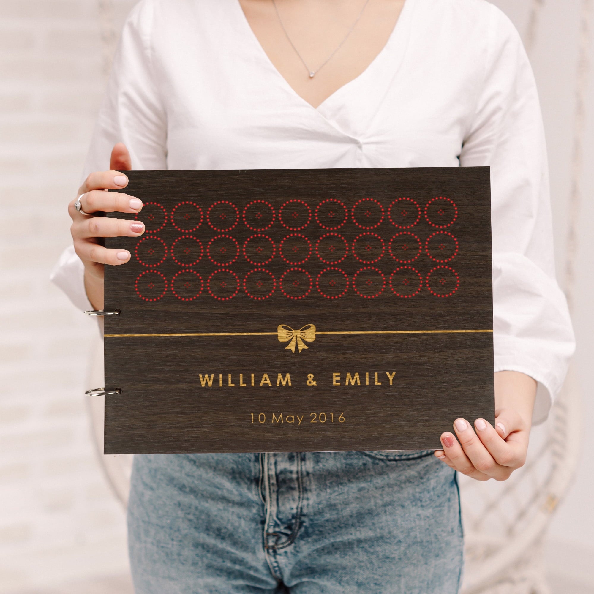 Darling Souvenir Personalized Engraved Laser Cut Wedding Guest Book Wooden Cover Sign-in Book Registry Guestbook Scrapbook-F8