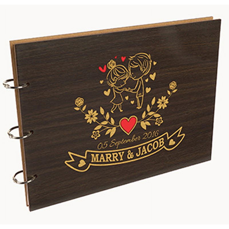 Darling Souvenir Personalized Engraved Laser Cut Wedding Guest Book Wooden Cover Sign-in Book Registry Guestbook Scrapbook-MK