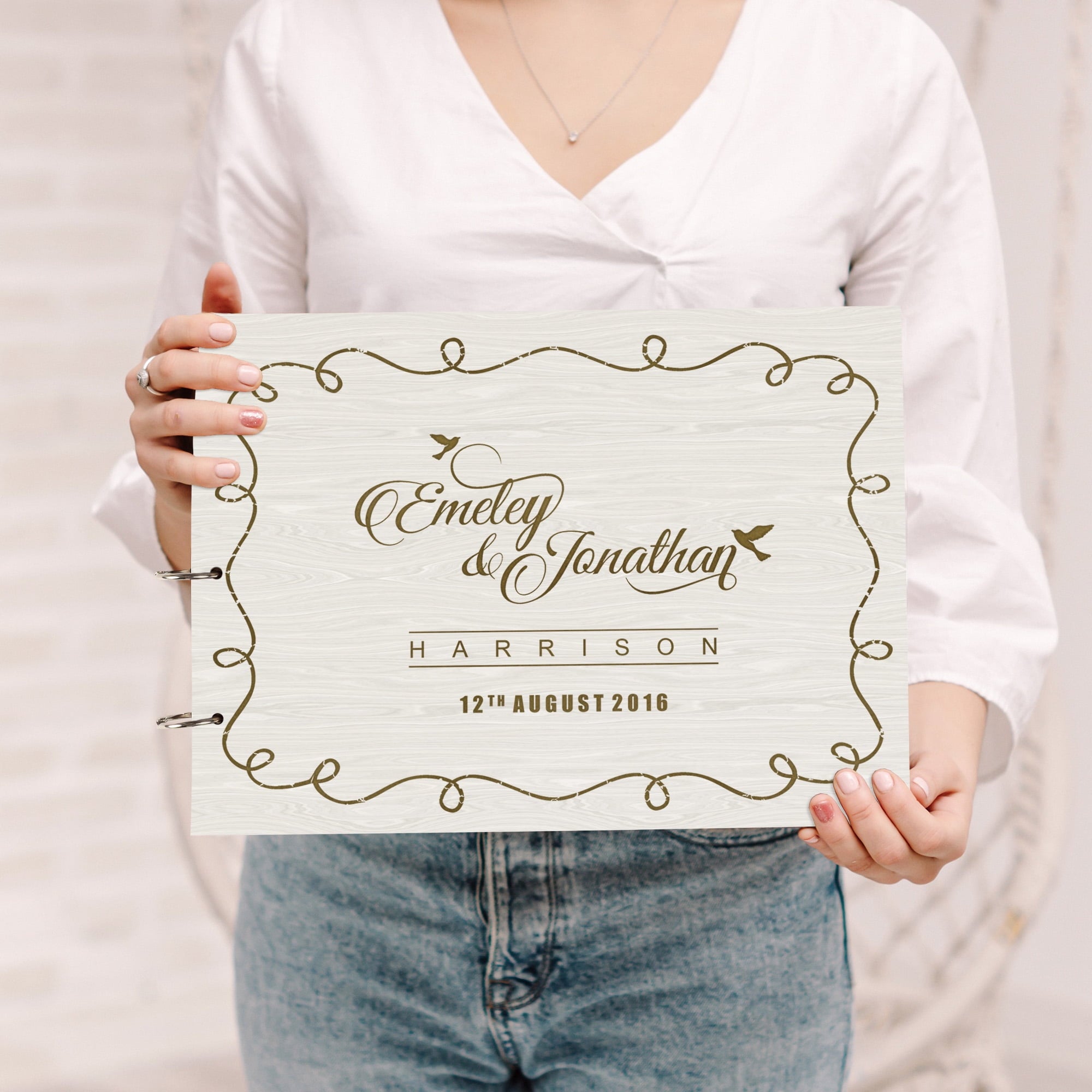 Darling Souvenir Personalized Engraved Laser Cut Wedding Guest Book Wooden Cover Sign-in Book Registry Guestbook Scrapbook-WG