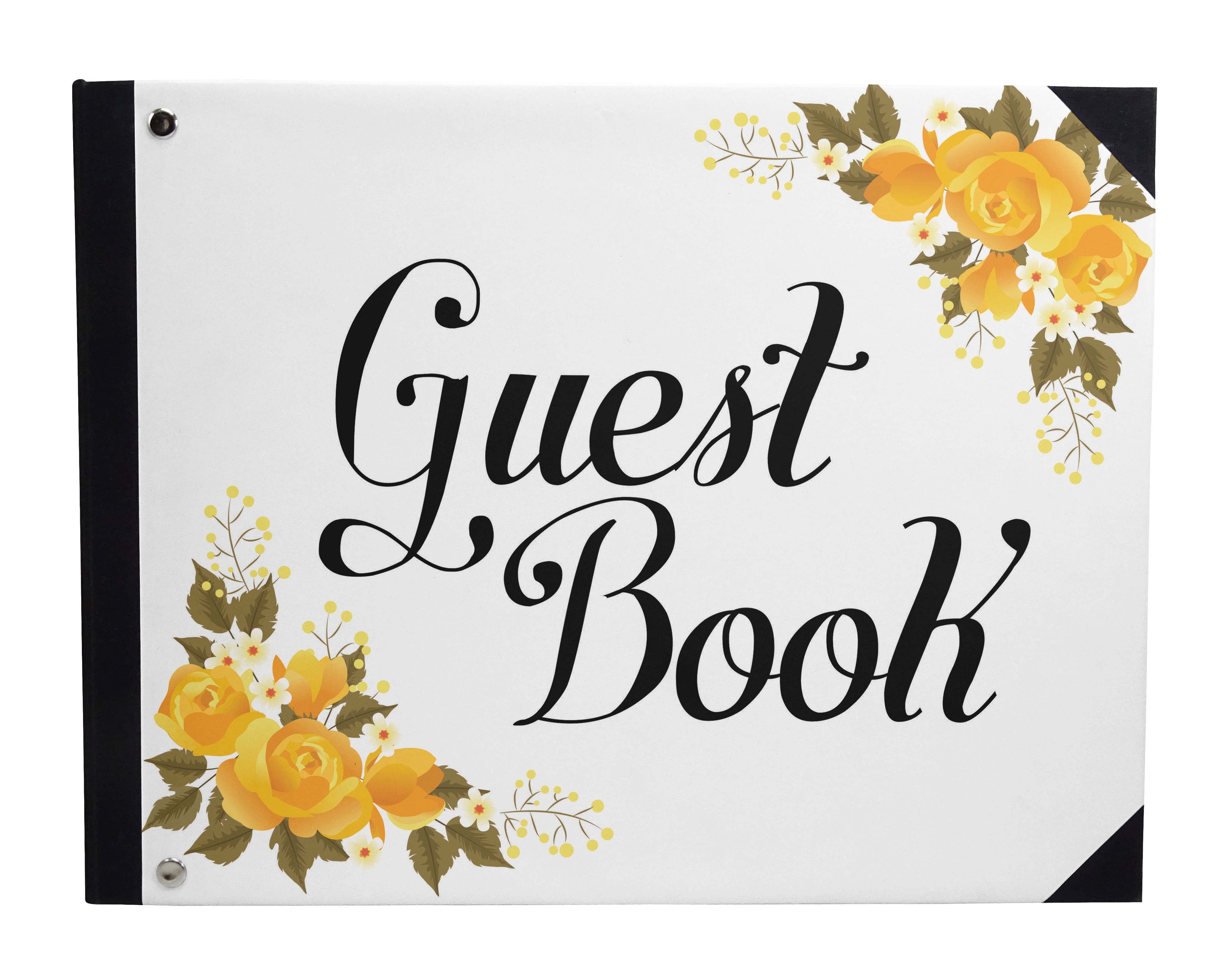 Darling Souvenir White Floral Wedding Guest Book Hardbound Guest Sign-In Book Guest Registry Guestbook-9 x 12 Inches
