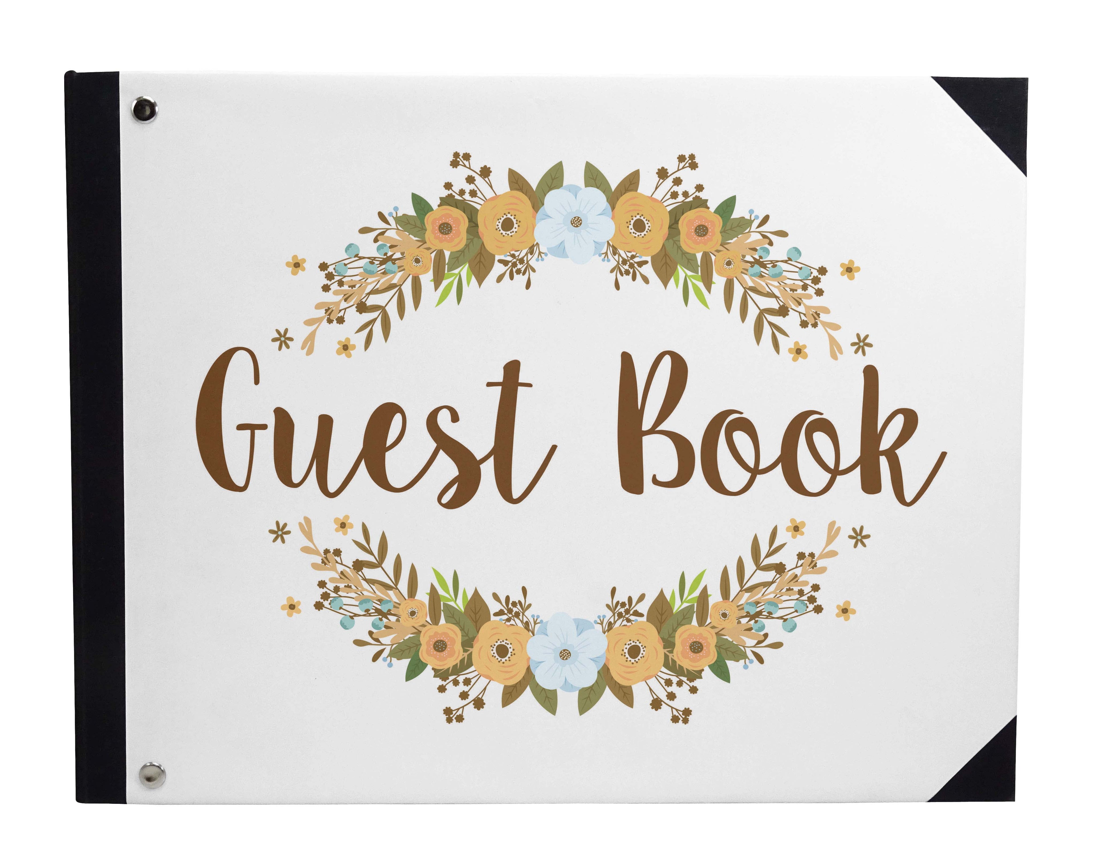 Darling Souvenir White Floral Wedding Guest Book Hardbound Guest Sign-In Book Guest Registry Guestbook-9 x 12 Inches