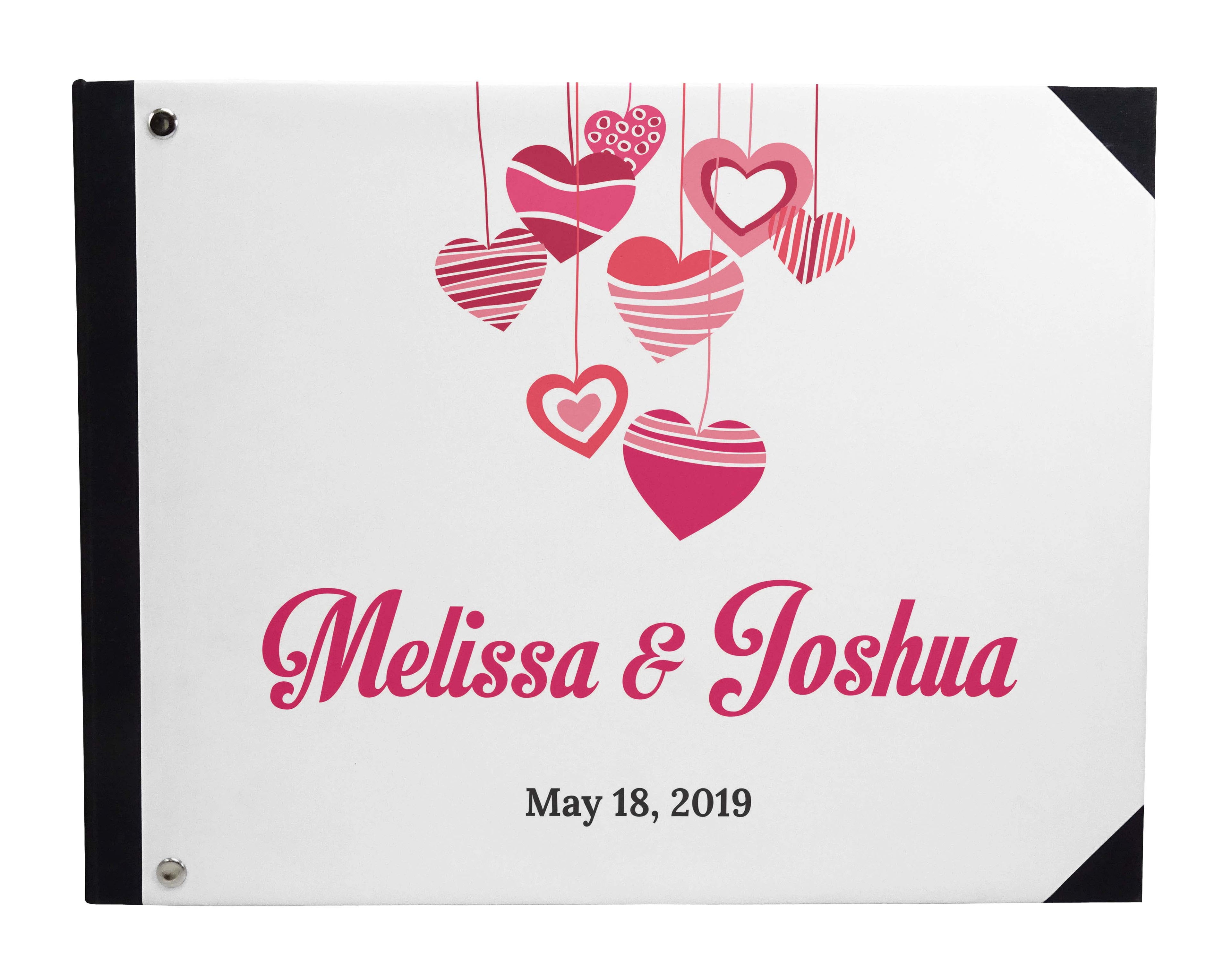Darling Souvenir White Hanging Heart Wedding Guest Book Hardbound Guest Sign-In Book Guest Registry Guestbook-9 x 12 Inches