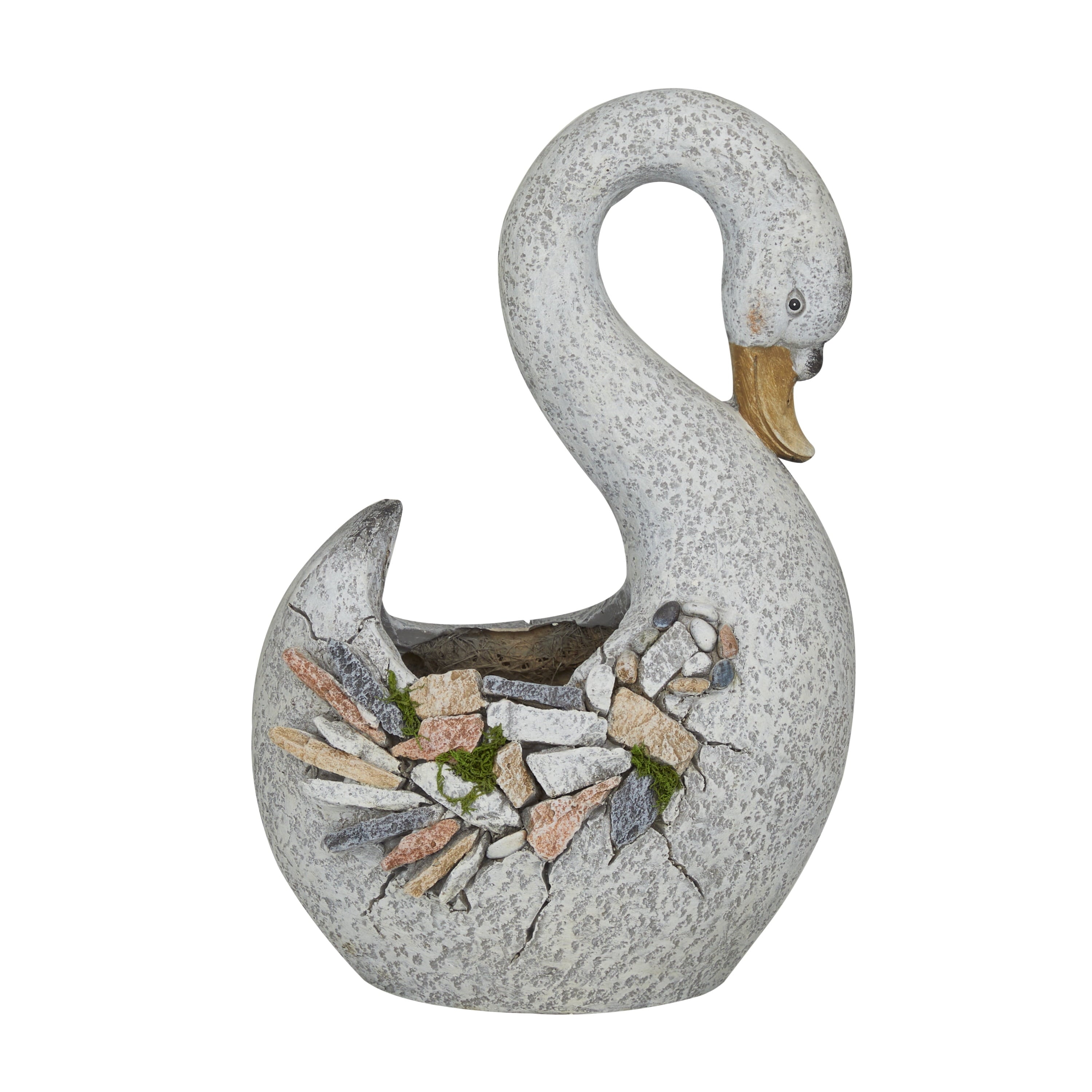 DecMode 14" x 15" Indoor Outdoor Gray Fiberglass Bird Planter with Stone Mosaic Design