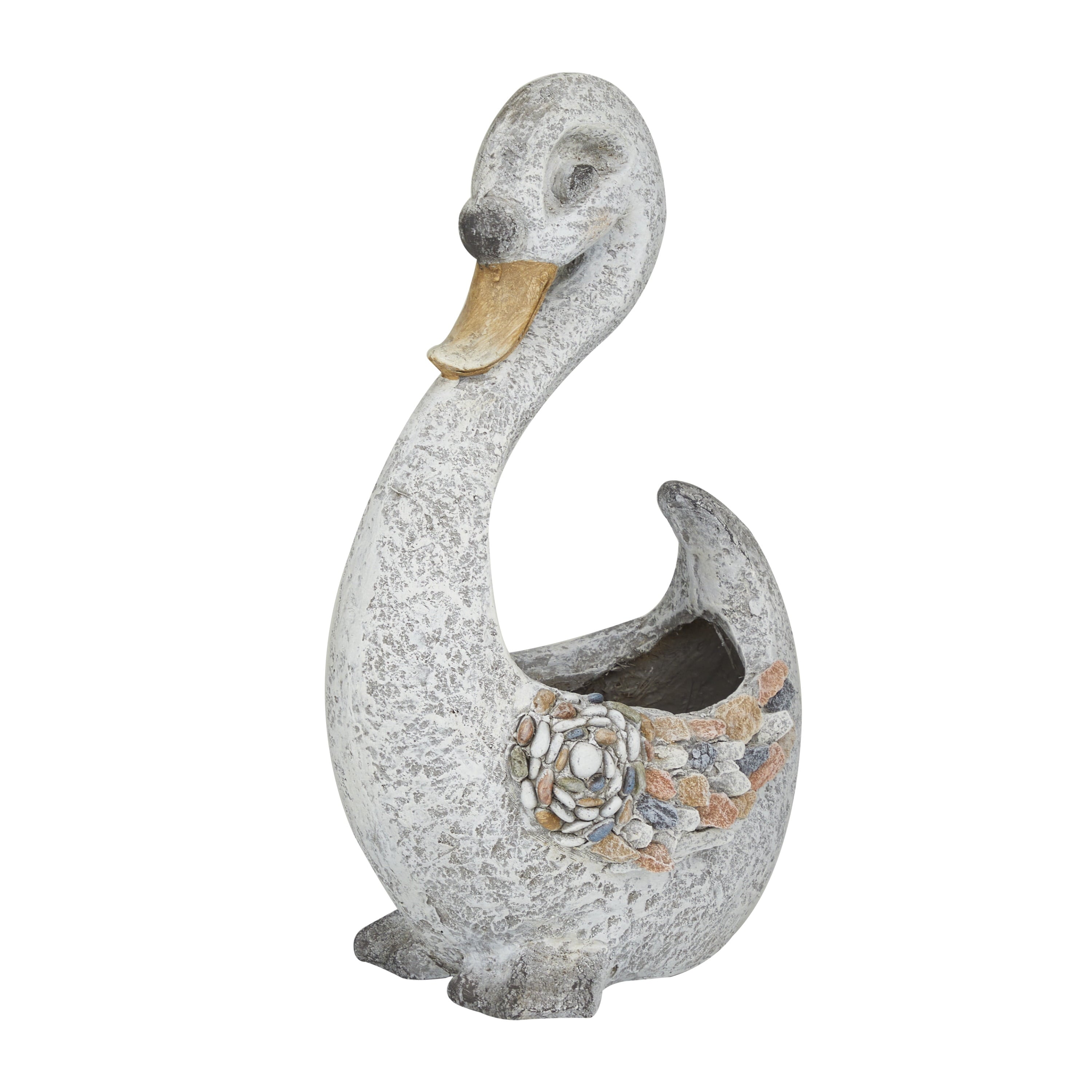 DecMode 14" x 15" Indoor Outdoor Gray Fiberglass Bird Planter with Stone Mosaic Design