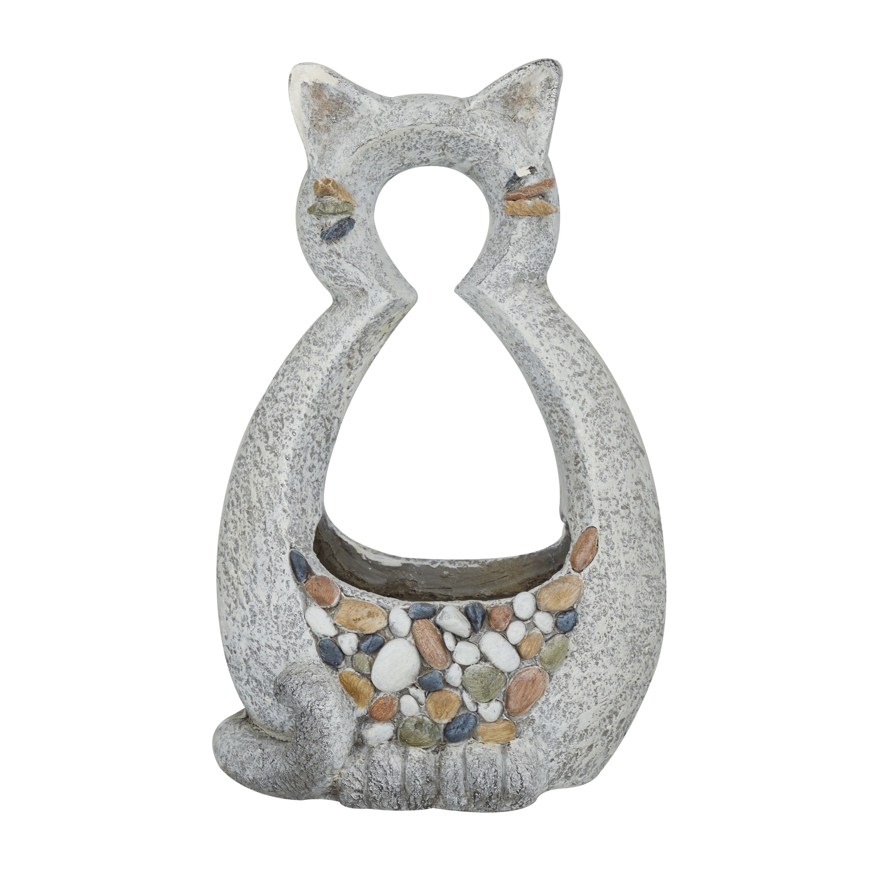 DecMode 14" x 15" Indoor Outdoor Gray Fiberglass Bird Planter with Stone Mosaic Design