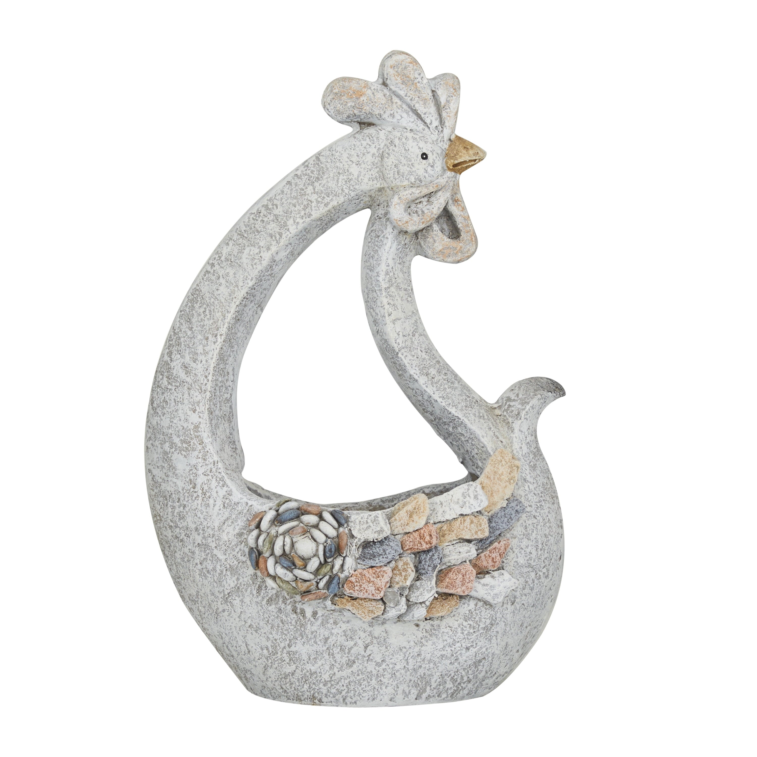 DecMode 14" x 15" Indoor Outdoor Gray Fiberglass Bird Planter with Stone Mosaic Design