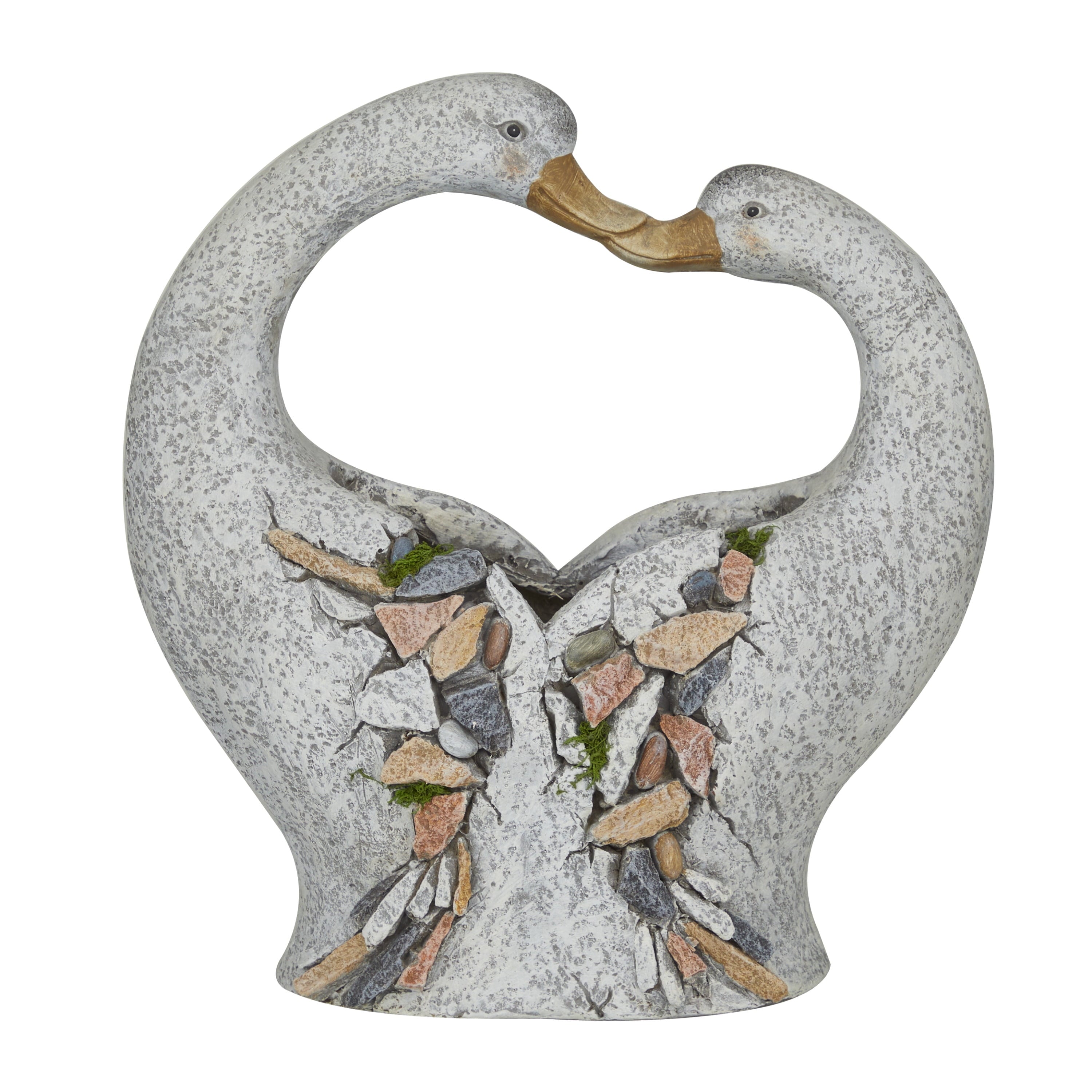 DecMode 14" x 15" Indoor Outdoor Gray Fiberglass Bird Planter with Stone Mosaic Design