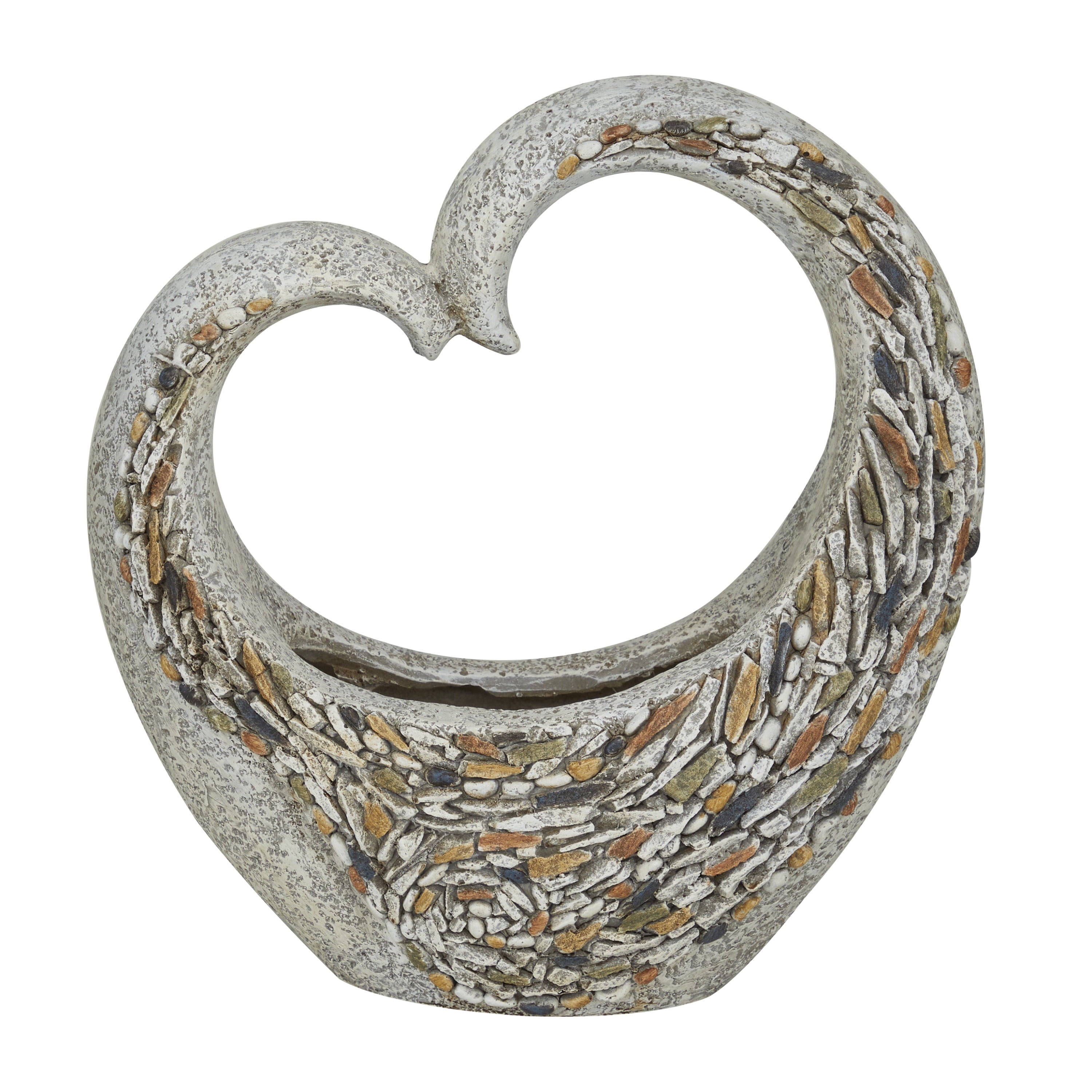DecMode 14" x 15" Indoor Outdoor Gray Fiberglass Bird Planter with Stone Mosaic Design