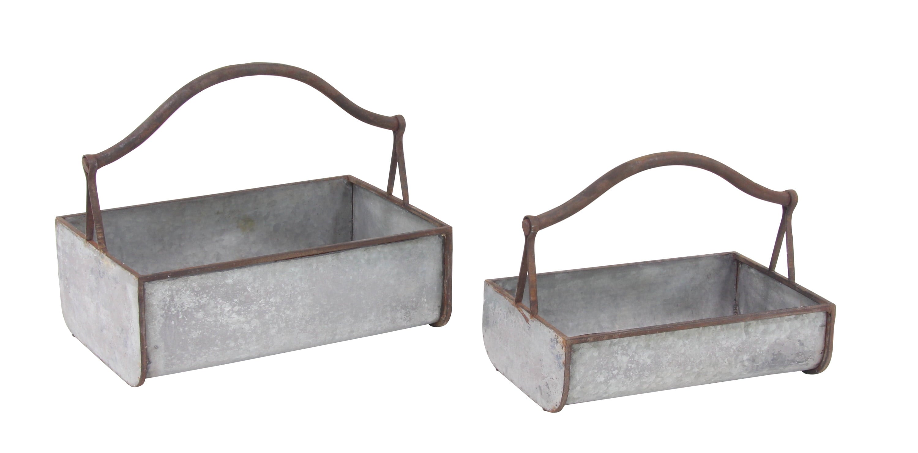 DecMode 16", 18" Grey Metal Farmhouse Planter, 2 - Pieces