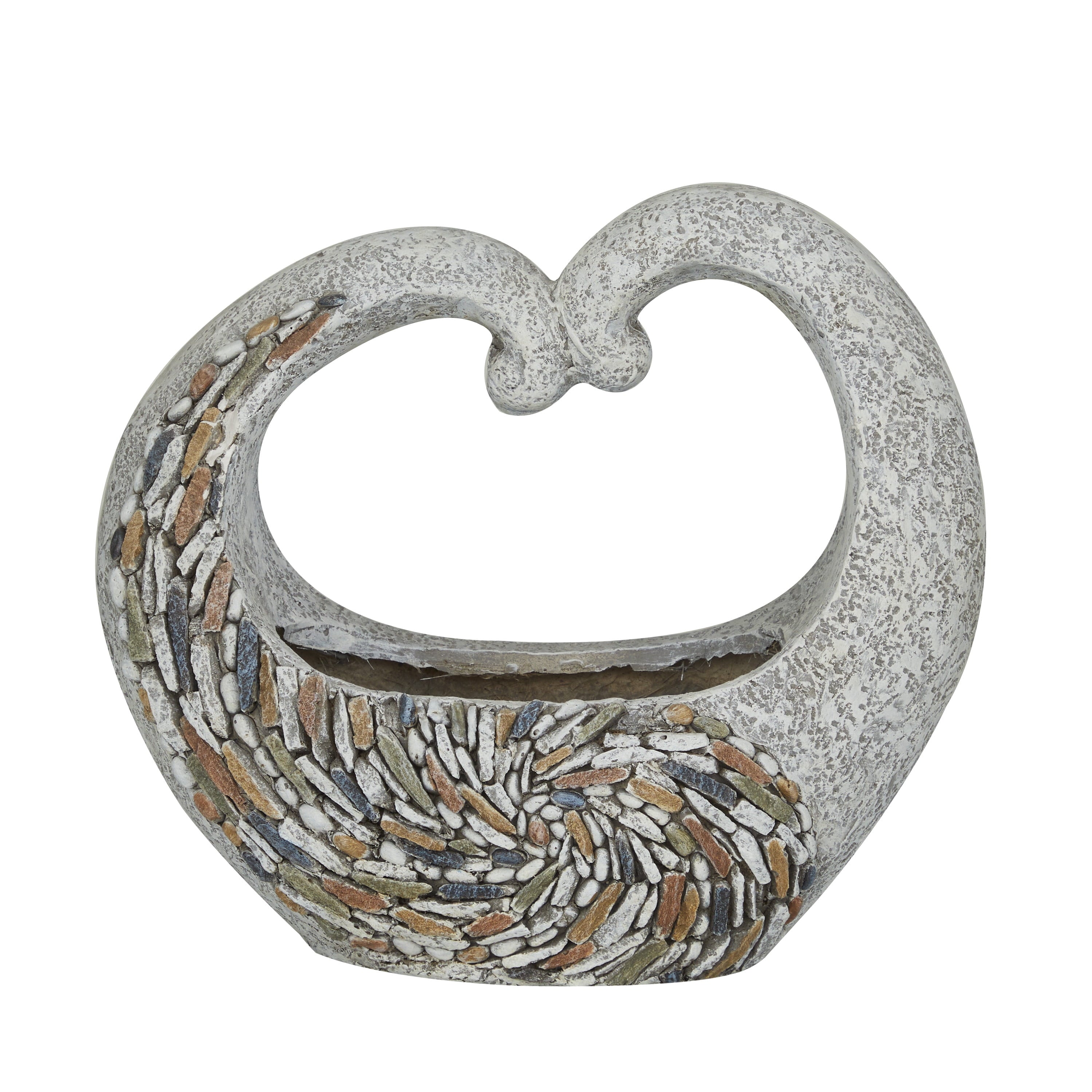 DecMode 14" x 15" Indoor Outdoor Gray Fiberglass Bird Planter with Stone Mosaic Design