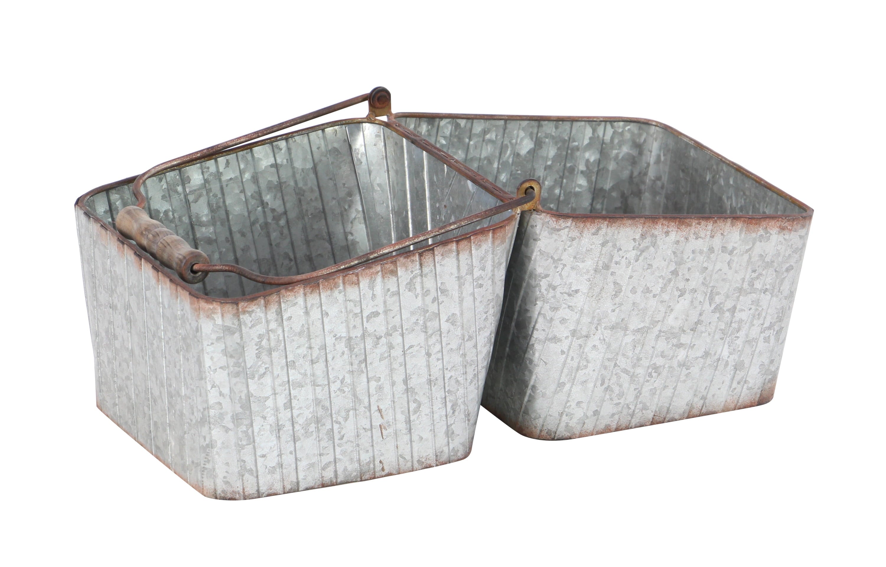 DecMode 16", 18" Grey Metal Farmhouse Planter, 2 - Pieces