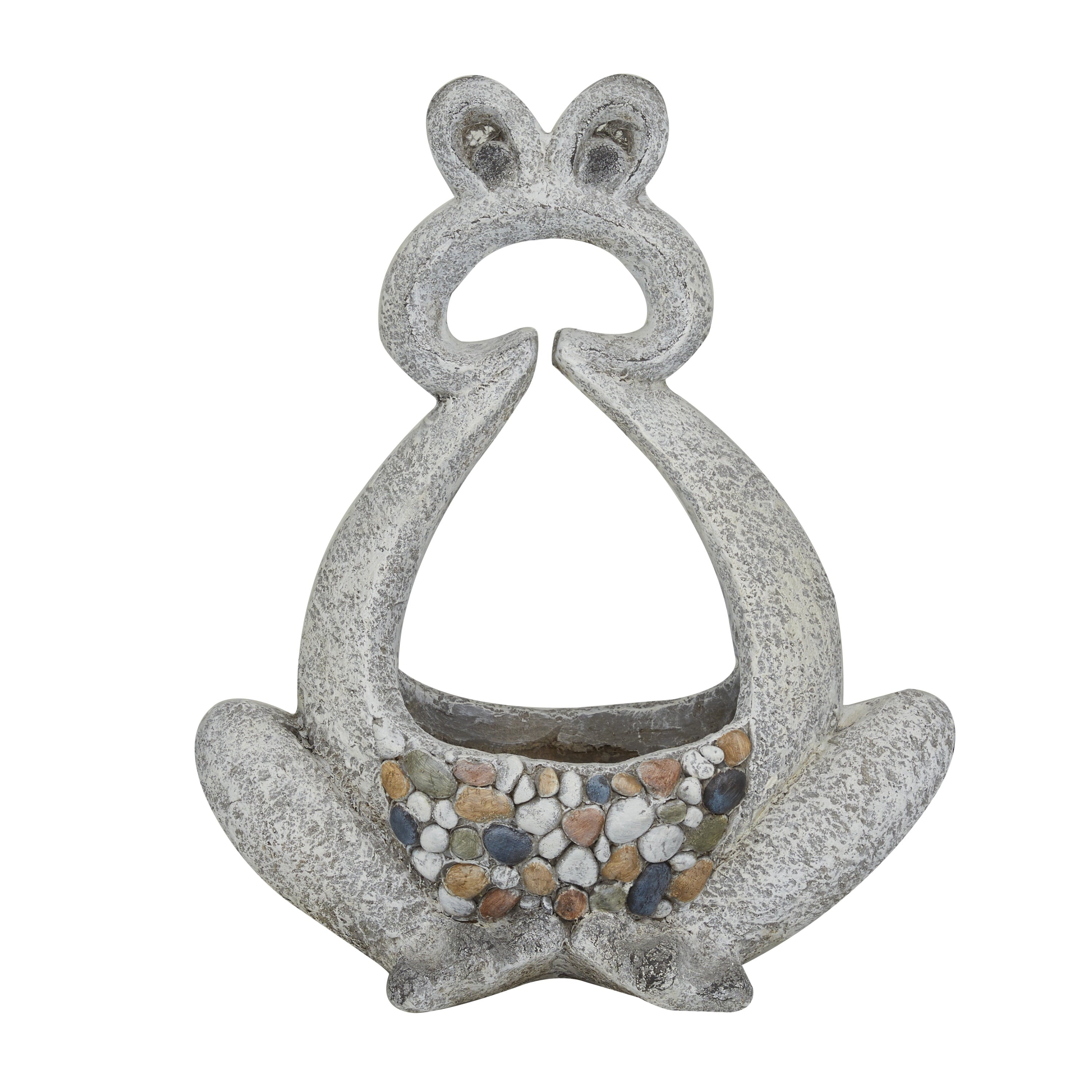 DecMode 14" x 15" Indoor Outdoor Gray Fiberglass Bird Planter with Stone Mosaic Design
