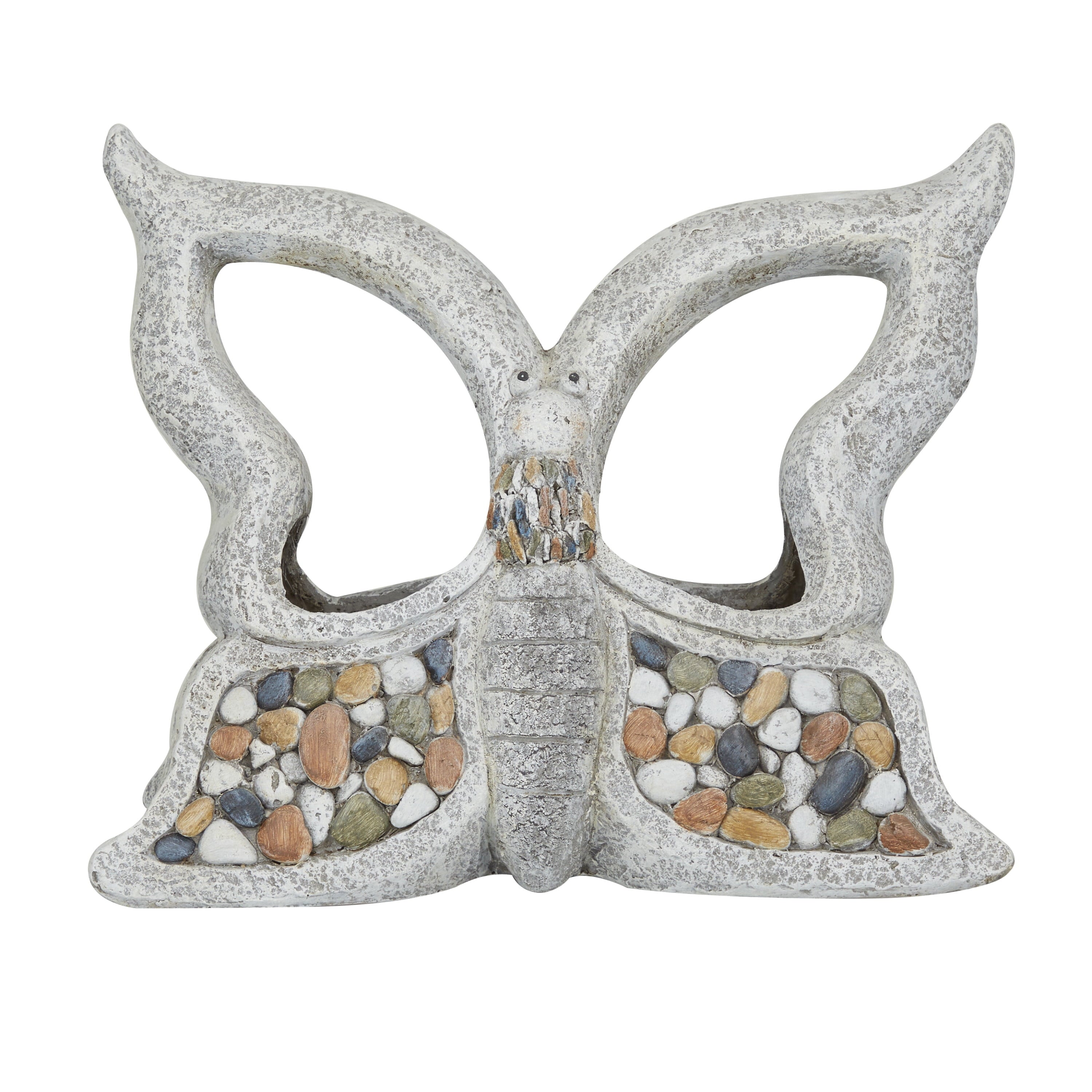 DecMode 14" x 15" Indoor Outdoor Gray Fiberglass Bird Planter with Stone Mosaic Design