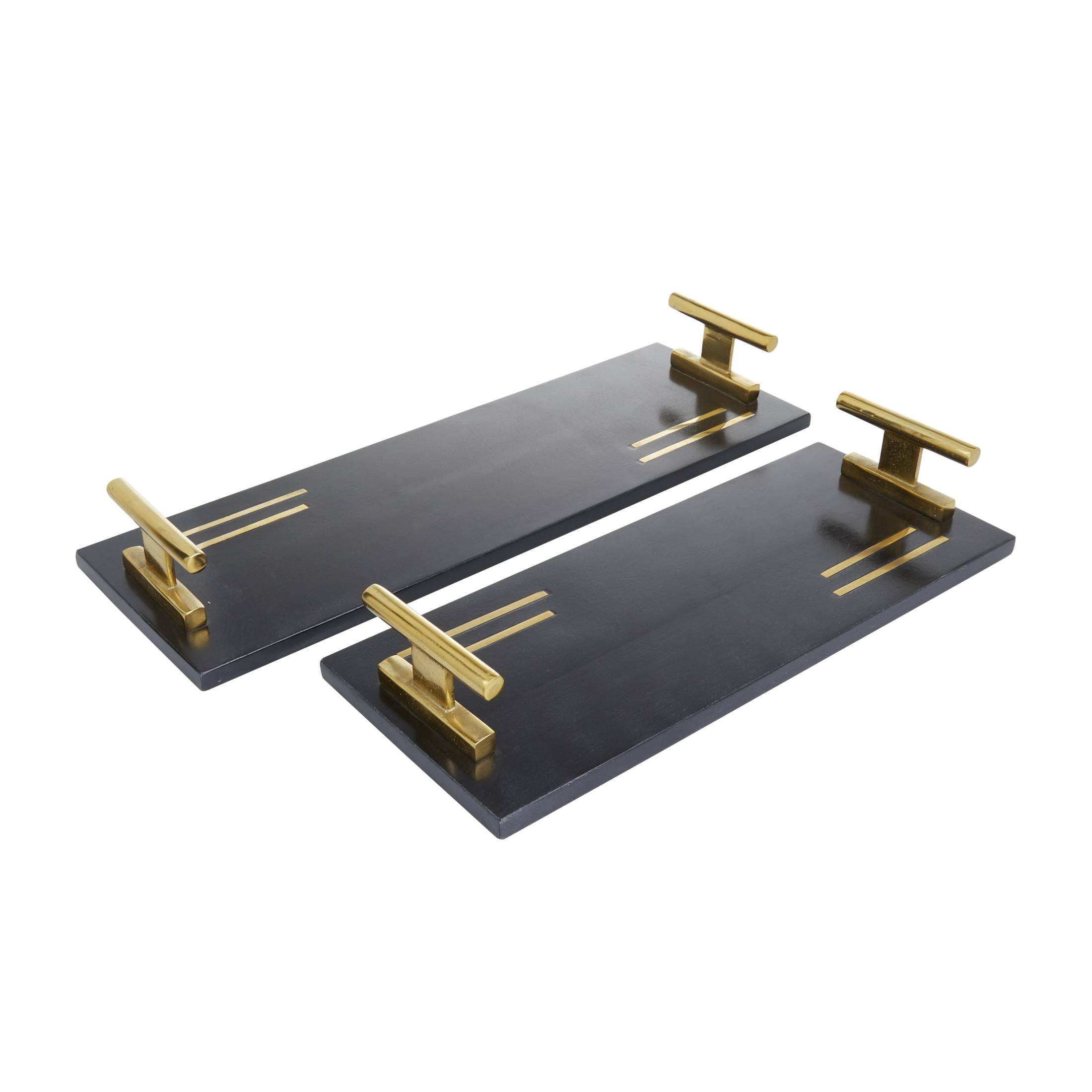 DecMode 22", 18"W Black Marble  Tray with Gold Handles, 2-Pieces