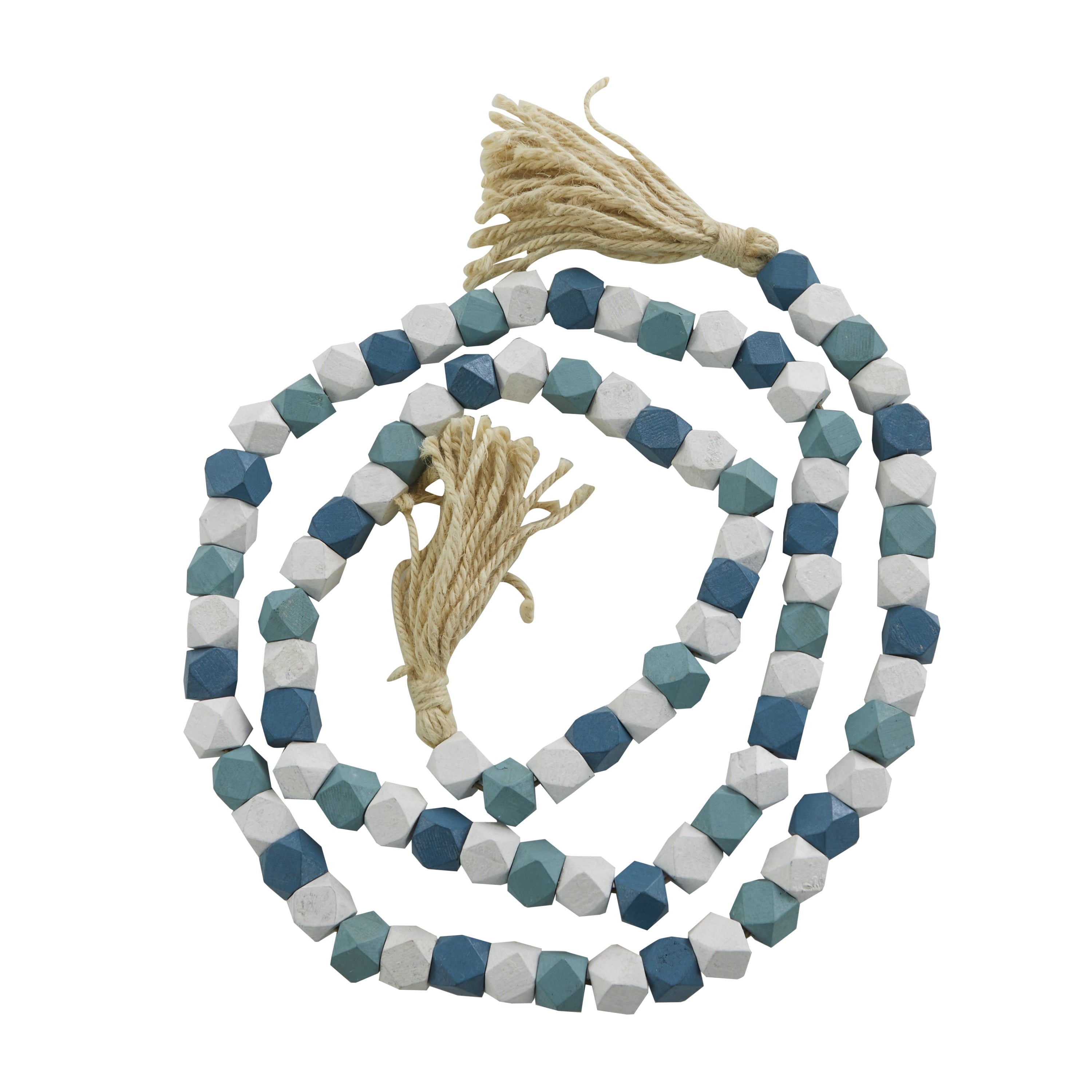 DecMode Green Wood Bohemian Garland Décor with Geometric Bead Details and Cream Cotton Tassel, 81"L