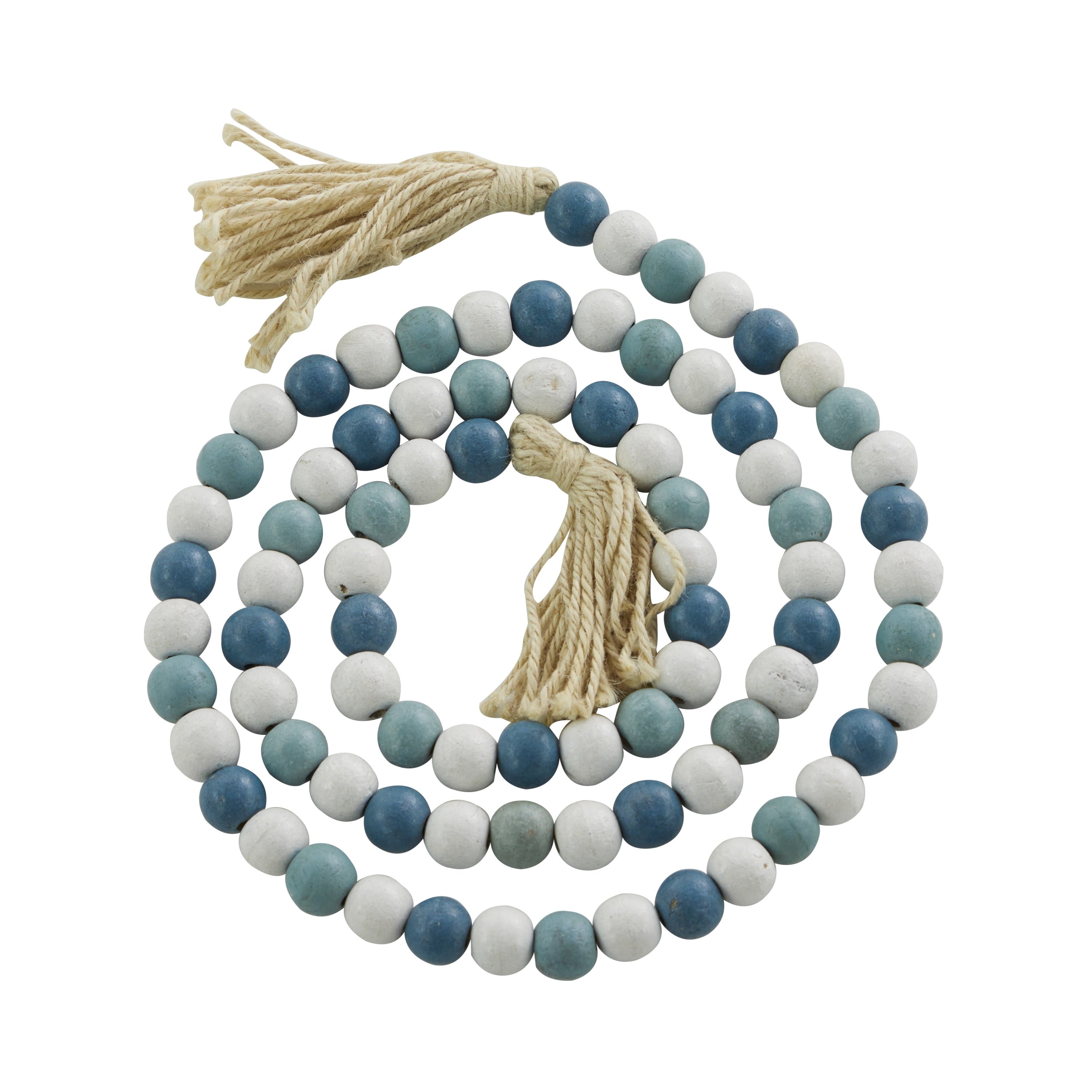 DecMode Green Wood Bohemian Garland Décor with Geometric Bead Details and Cream Cotton Tassel, 81"L