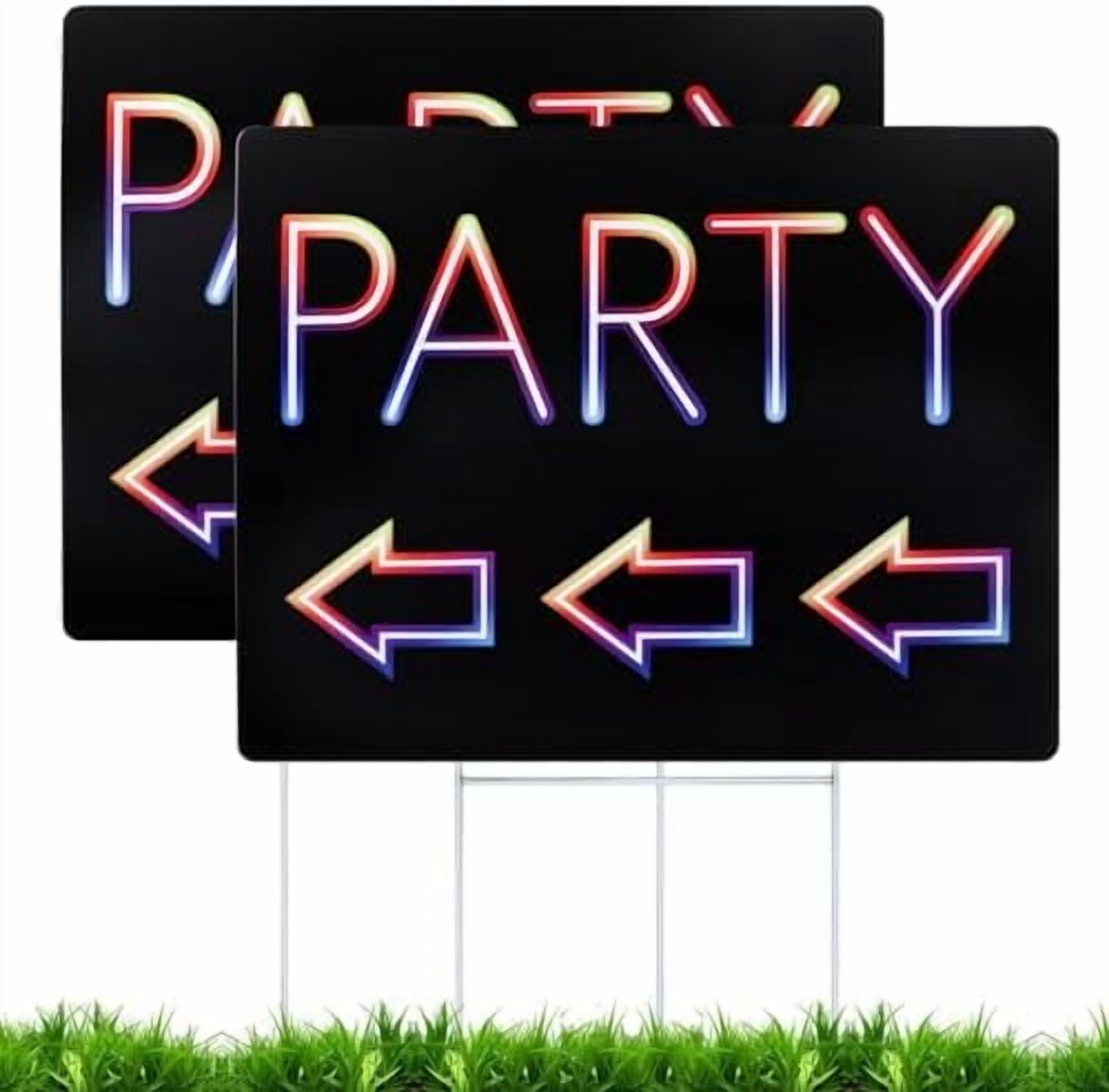 Double-Sided Party Signs 17 x 13'' With Metal H Stakes - Waterproof Corrugated Plastic Birthday Direction Signs - This Way Arrow  (2 Packs)