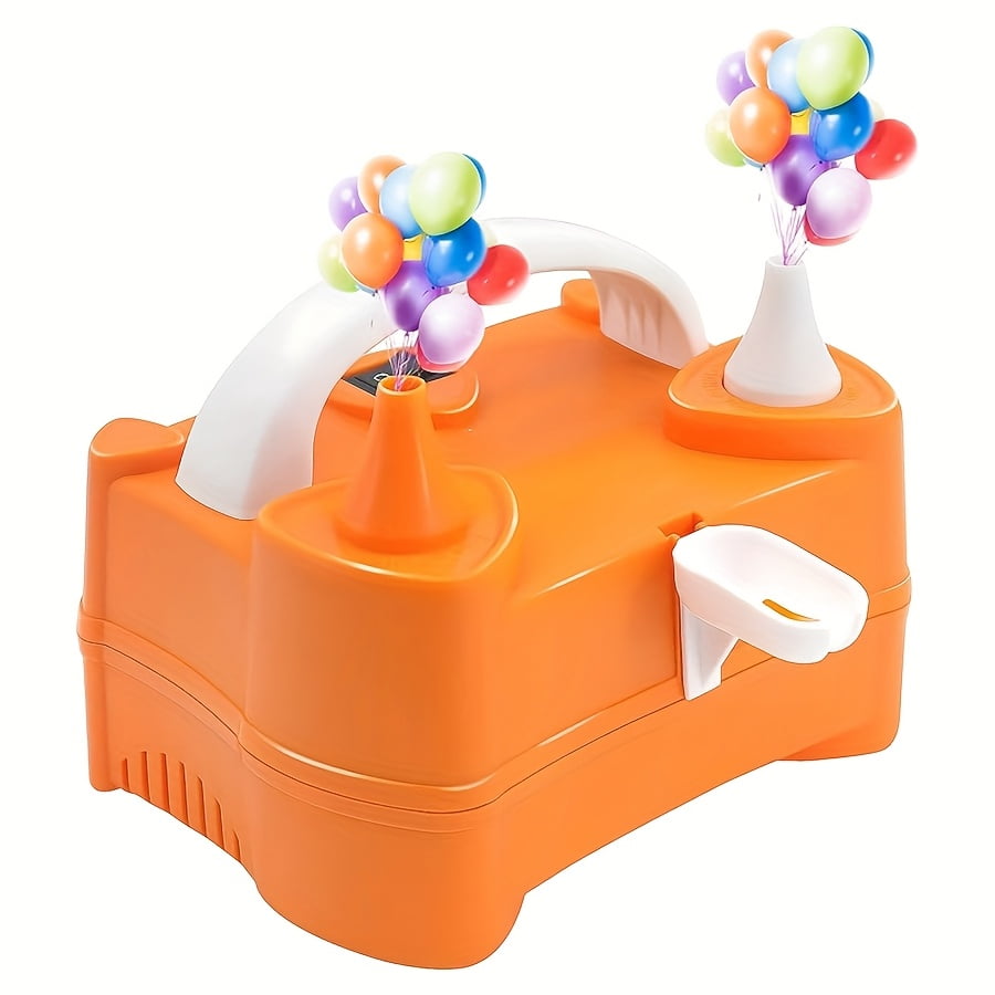 Dual Nozzle Electric Balloon Pump - 400W Fast Inflation with Tying Tools - 110-120V for Parties, Showers, Events - Durable Orange Plastic Design