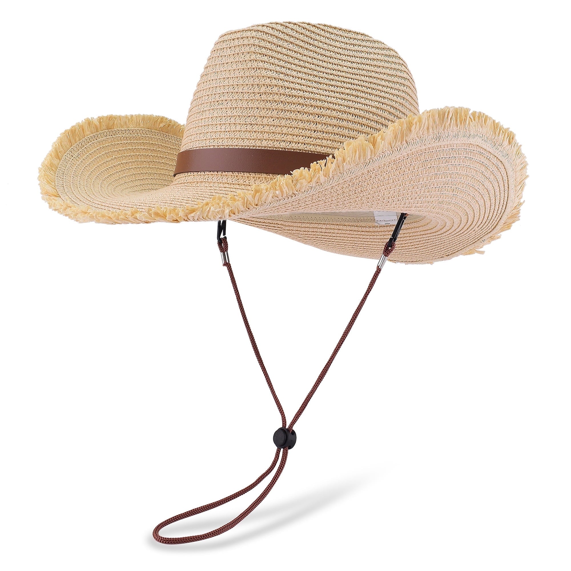 (2 pack) EINSKEY Straw Cowboy Hats for Men, Western Cowgirl Hat Women Wide Brim Fedora for Beach,Khaki