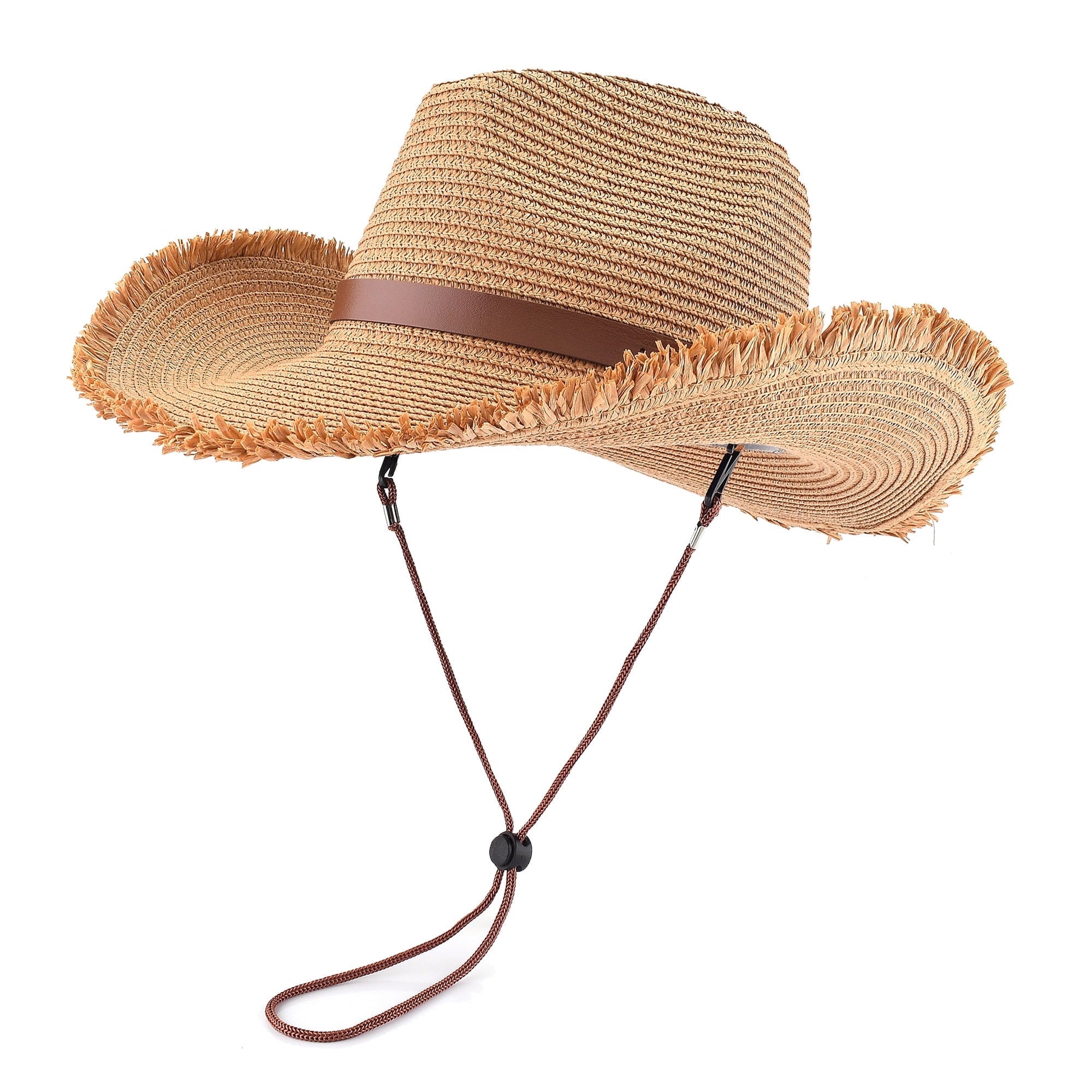 (2 pack) EINSKEY Straw Cowboy Hats for Men, Western Cowgirl Hat Women Wide Brim Fedora for Beach,Khaki