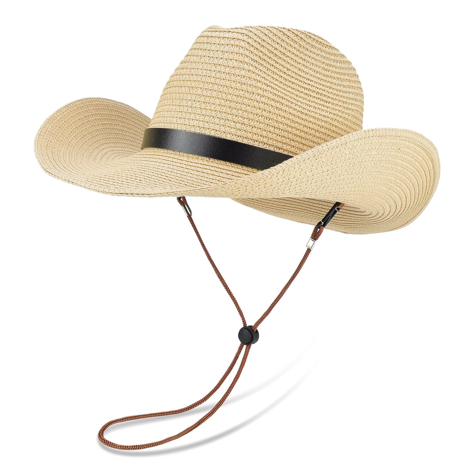 (2 pack) EINSKEY Straw Cowboy Hats for Men, Western Cowgirl Hat Women Wide Brim Fedora for Beach,Khaki