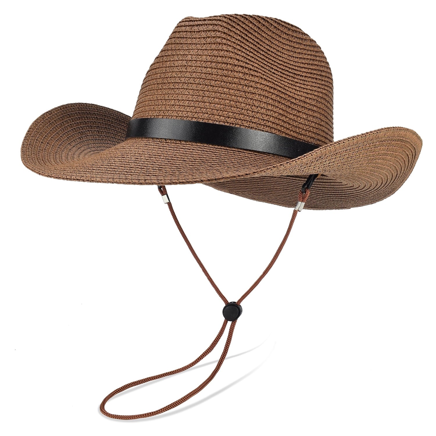 (2 pack) EINSKEY Straw Cowboy Hats for Men, Western Cowgirl Hat Women Wide Brim Fedora for Beach,Khaki