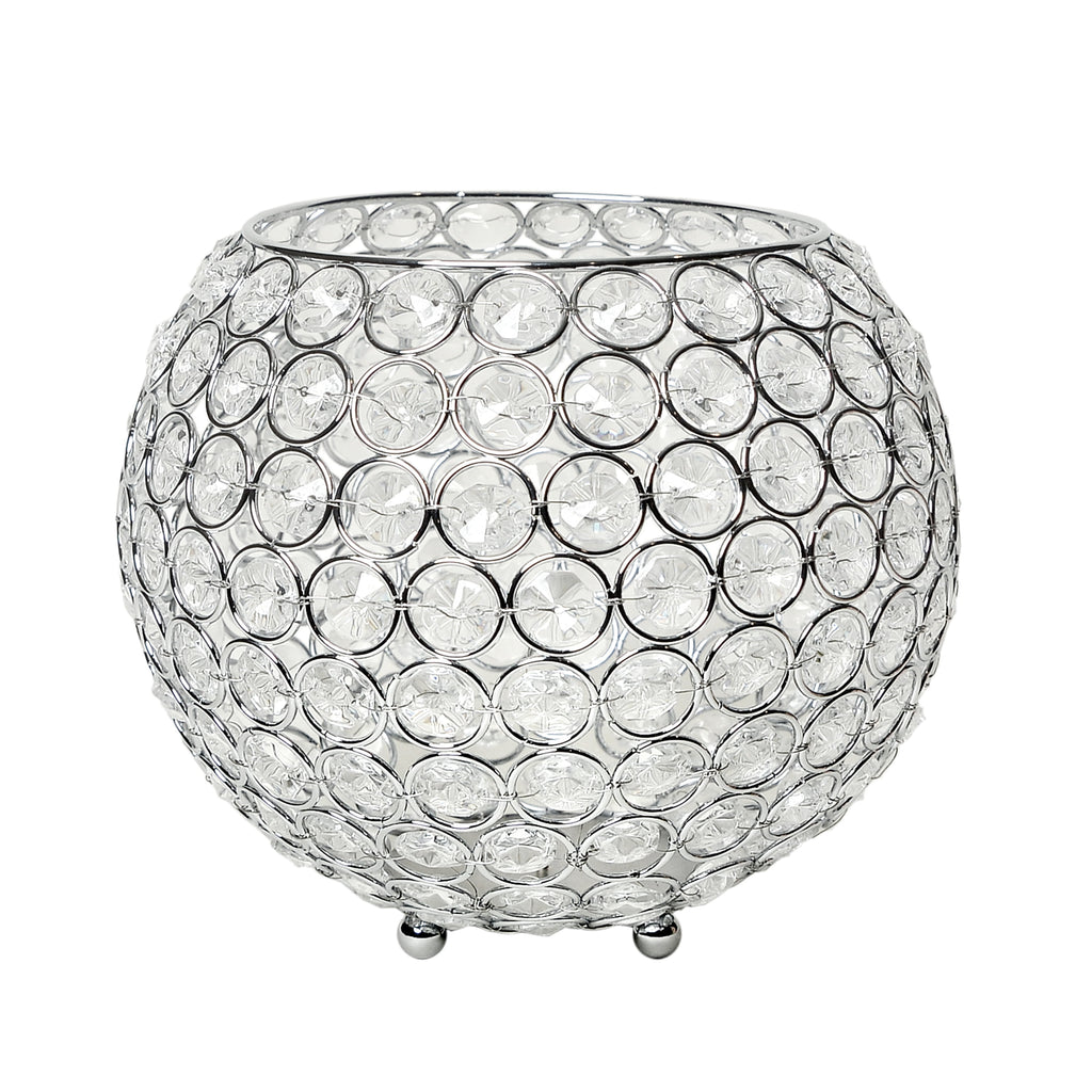 Elegant Designs 7" Elipse Crystal Circular Bowl Candle Holder, Flower Vase, Wedding Centerpiece, Chrome
