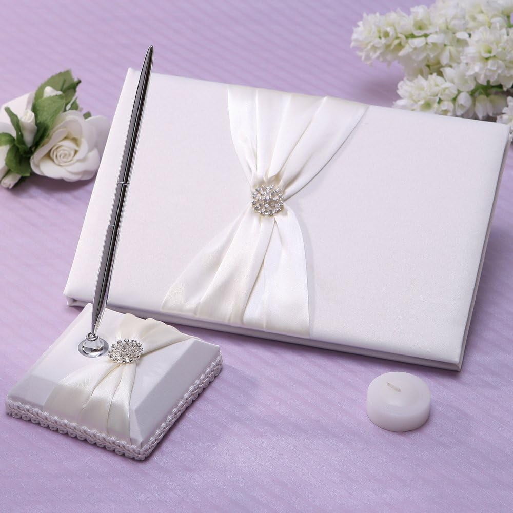 Elegant Guest Book With Pen, Set of 2, Pink