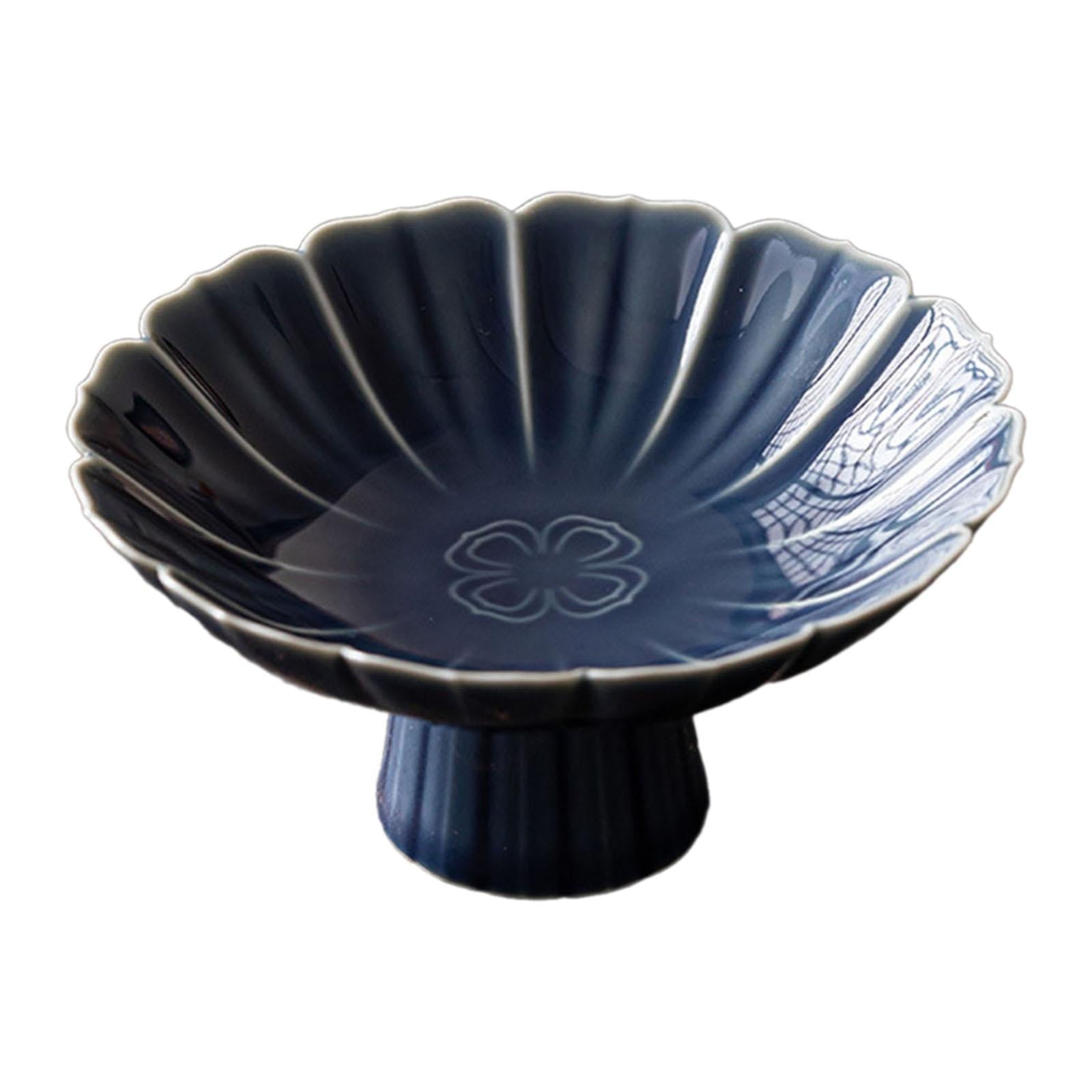 Esquirla Ceramic Footed Fruit Bowl Holder Decorative Bowl Table Decor Dessert Cake Serving Bowl Pedestal Bowl for Kitchen Dining Table Blue