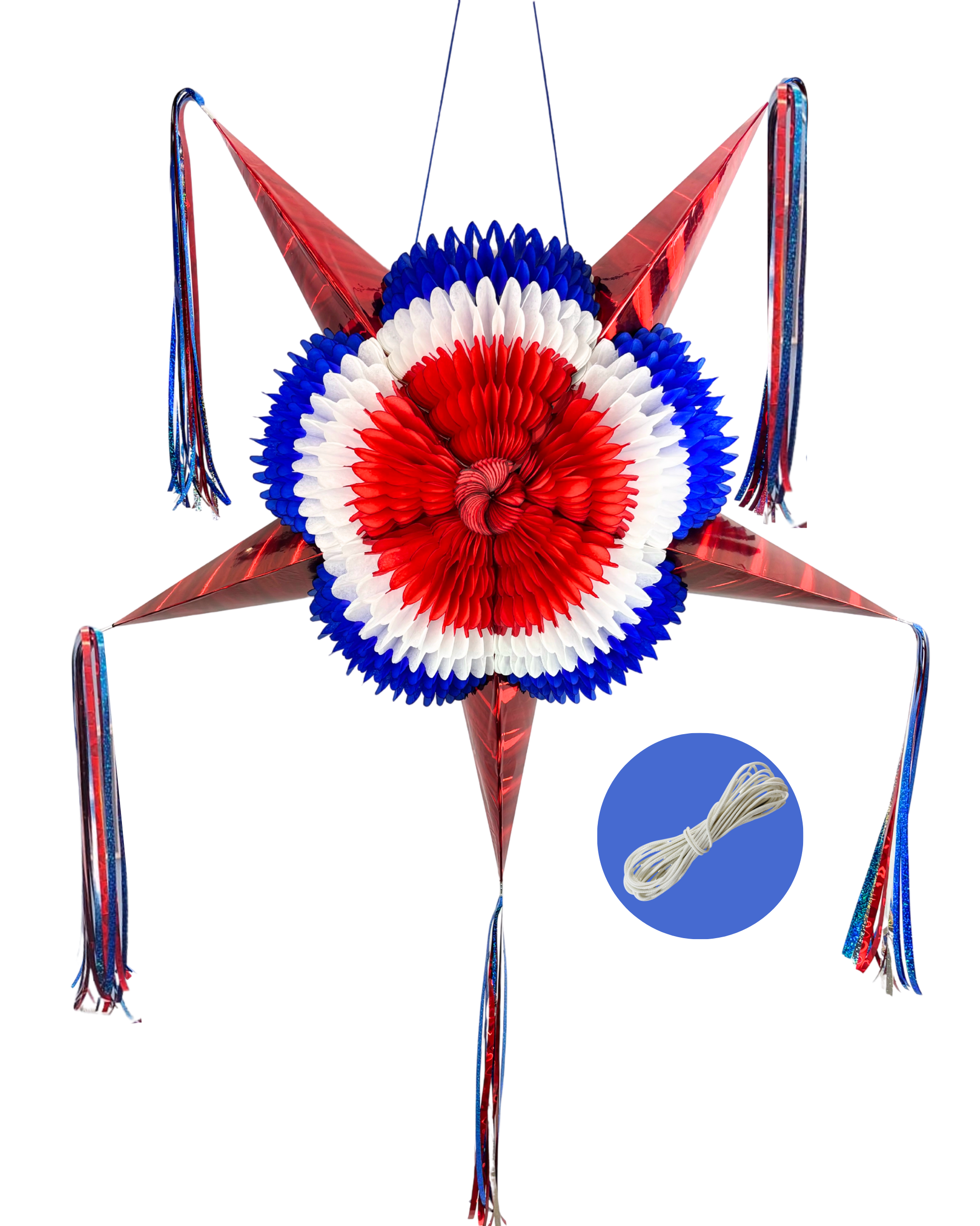 Extra Large 32" Pinata, Mexican Star with Gold Cones and 30-ft Rope - Handmade, Foldable Piñata for Birthday Parties and Mexican Fiestas