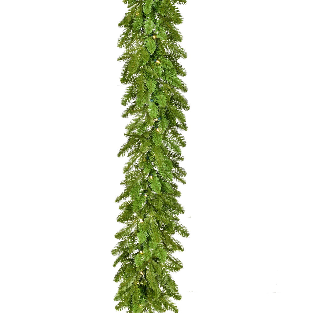 Fraser Hill Farm 9-ft. Grandland Garland with Warm White LED Lights, Battery-Operated, Festive Christmas Holiday Decor for Fireplace Mantel, Staircase, Console Table, FFGT108G-5GR