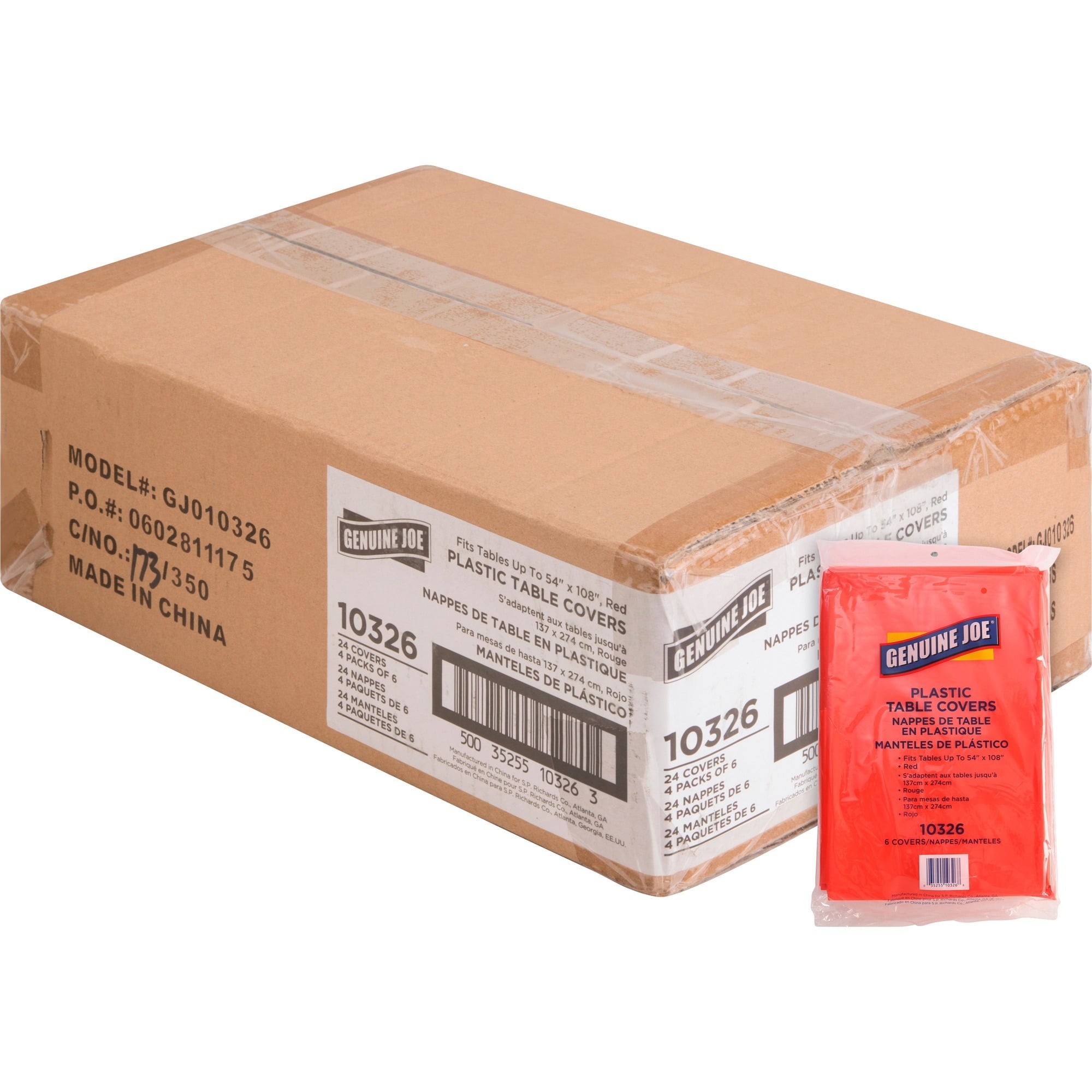 Genuine Joe Plastic Rectangular Table Covers - 108" Length X 54" Width - Plastic - Red - 24 / Carton