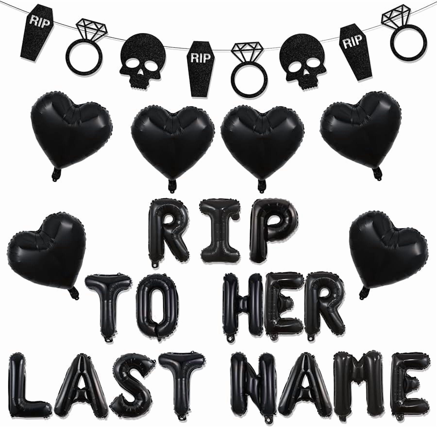 Gothic Bachelorette Party Decoration Rip to Her Last Name Balloon Banner Black Bridal Shower Party Decor Rip Single Life Bride to be Party Decor Fun Bach Bride or Die Wedding Engagement
