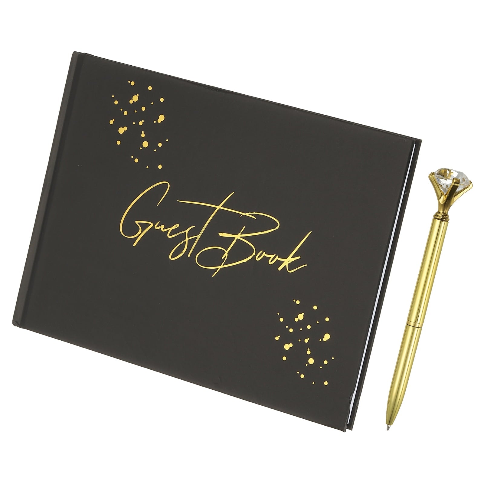 Guest Book, Wedding Guest Sign Book Reception Signature Book Party Decorations Supplies with Diamond Pen for Birthday Bridal Shower, Black Words