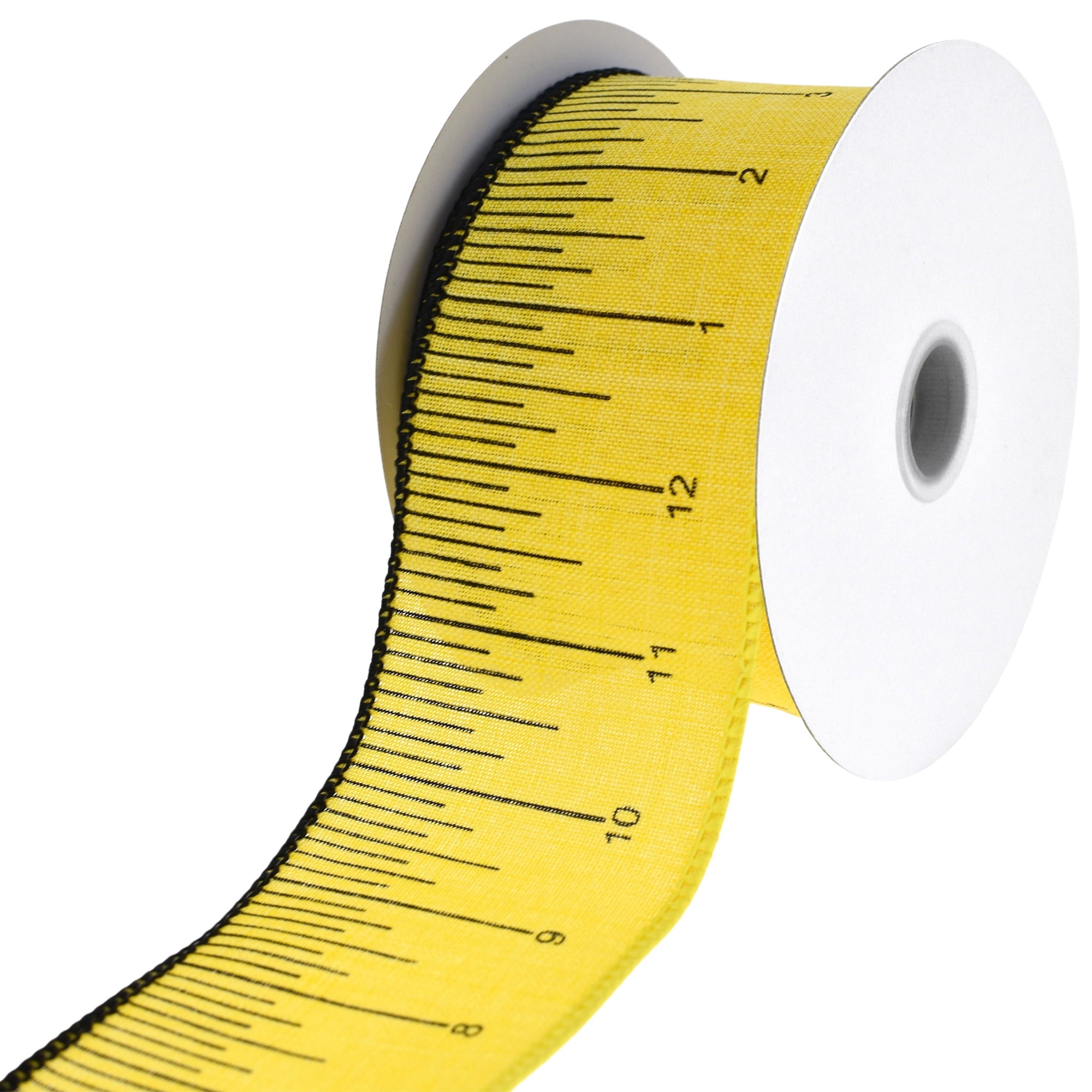 HOMEFORD ESC05 Ruler Measuring Stick Pattern Wired Ribbon, 2-1/2-inch, 10-yard, Yellow