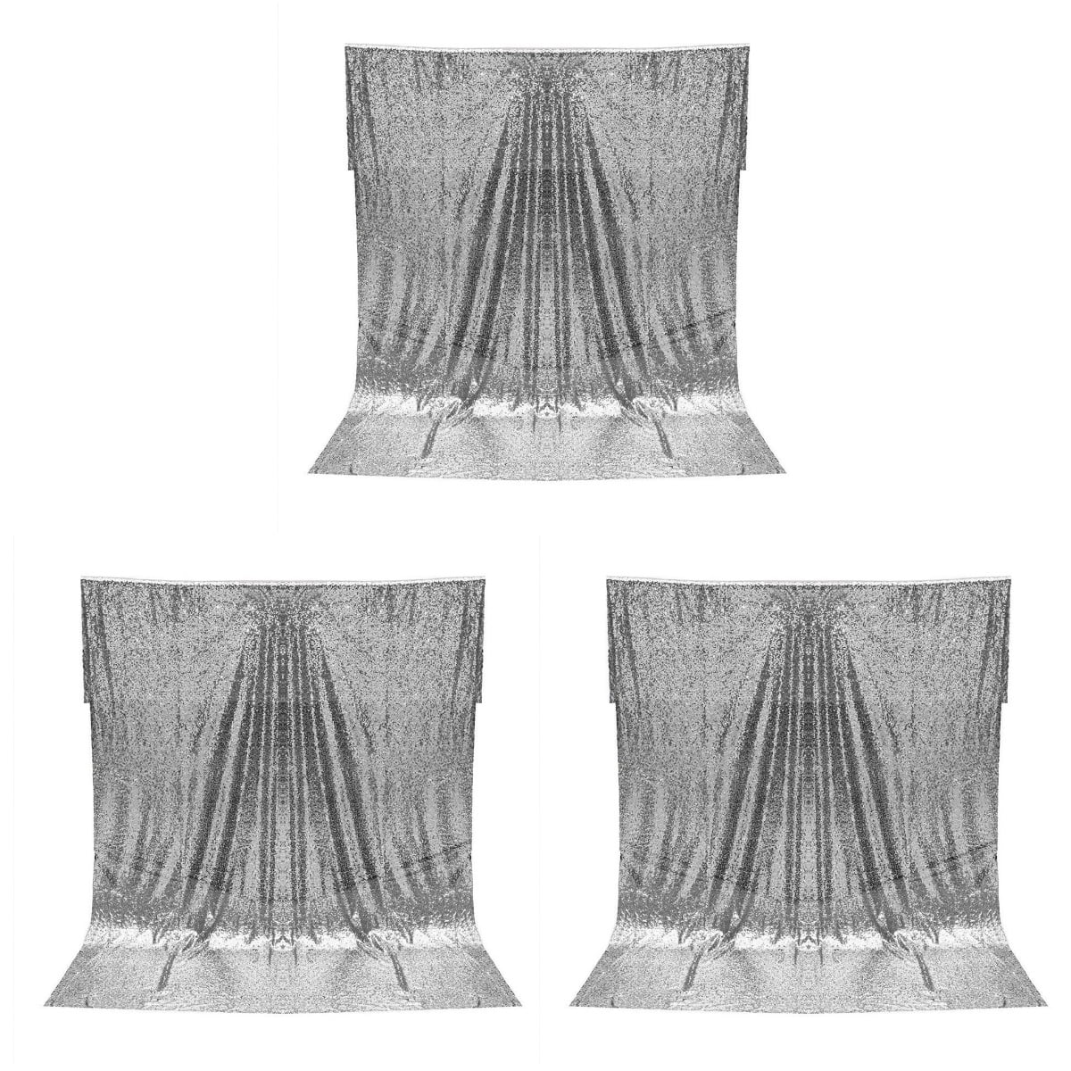HOMEMAXS  3 Pieces Silver Fabric Backdrop Curtain Sparkly Drape Bride