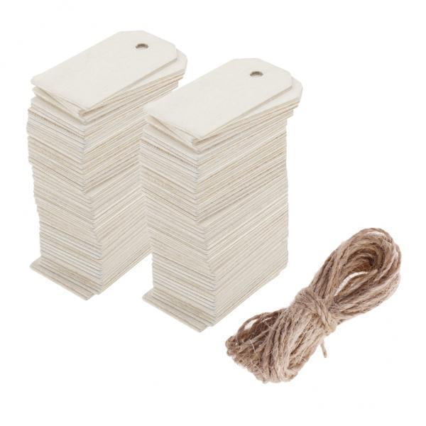 HOMYL 5x100 Pieces Blank Wooden Rectangle Tags Gift Tag for Wedding with Rope White 5 Pcs