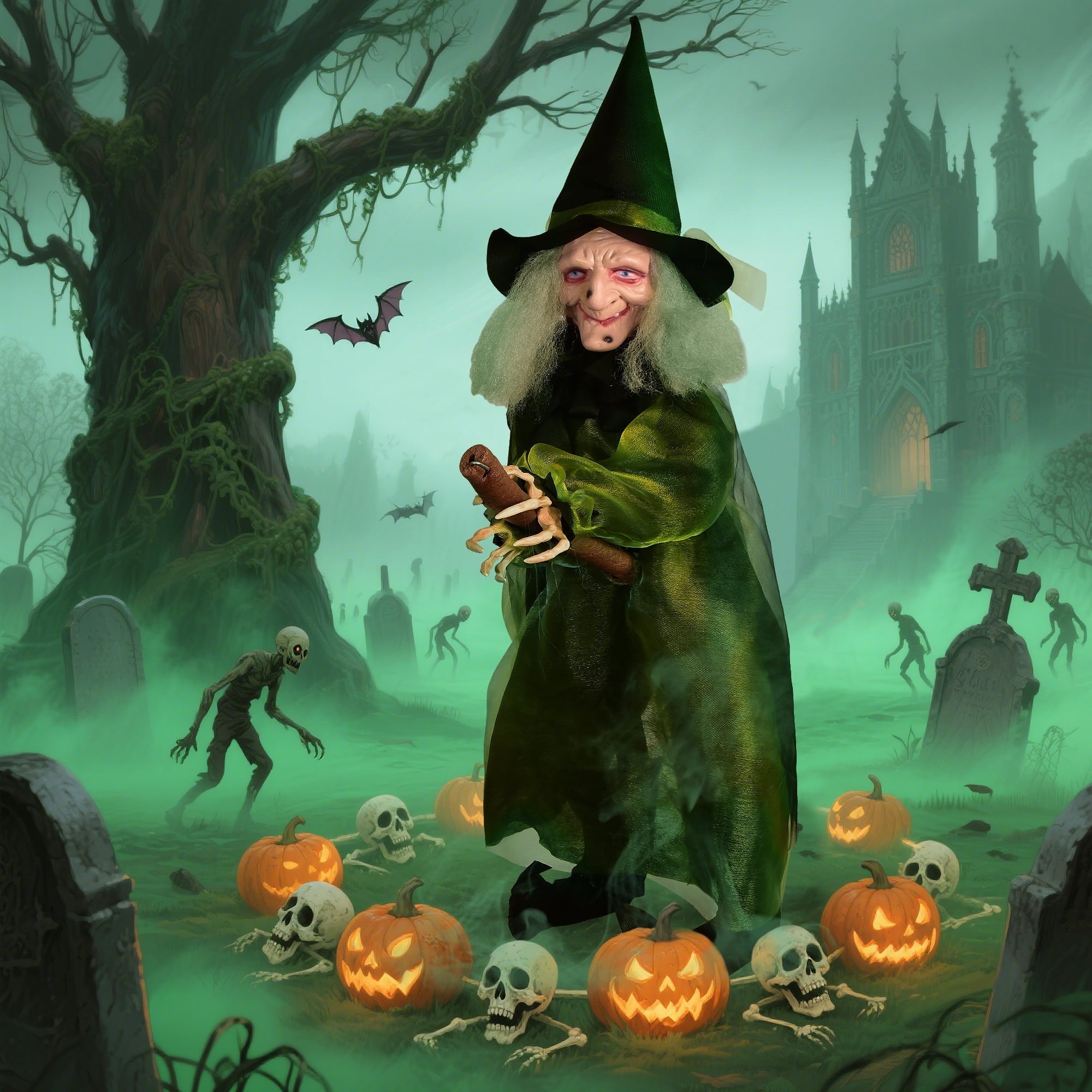 Halloween Witch Outdoor Decoraciones  Flying Witches Hanging Decor Halloween Hanging Witch Green