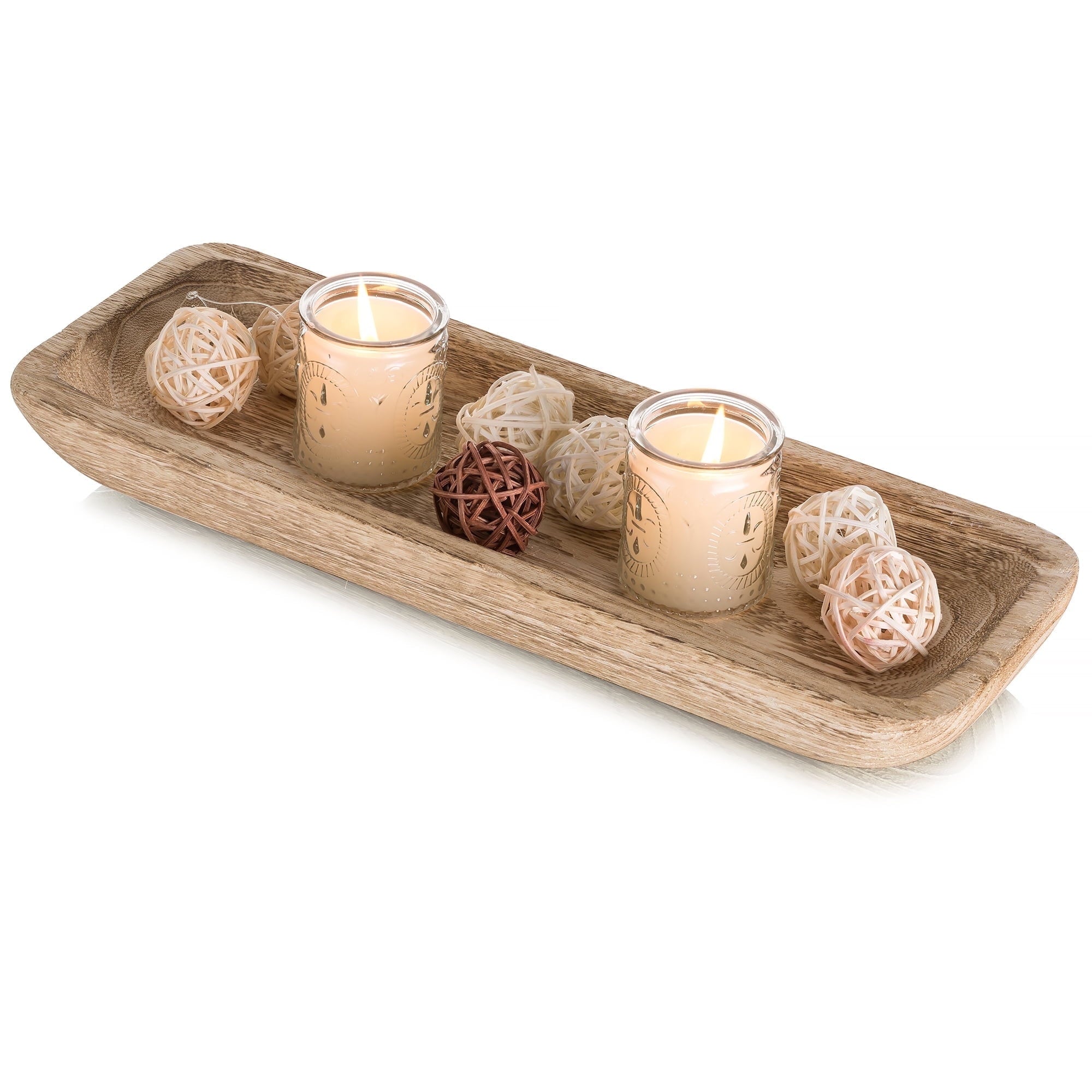 Hanobe Decorative Wood Dough Bowl Tray Wooden Centerpiece Table Tray Decorations Rustic for Home Decor, White