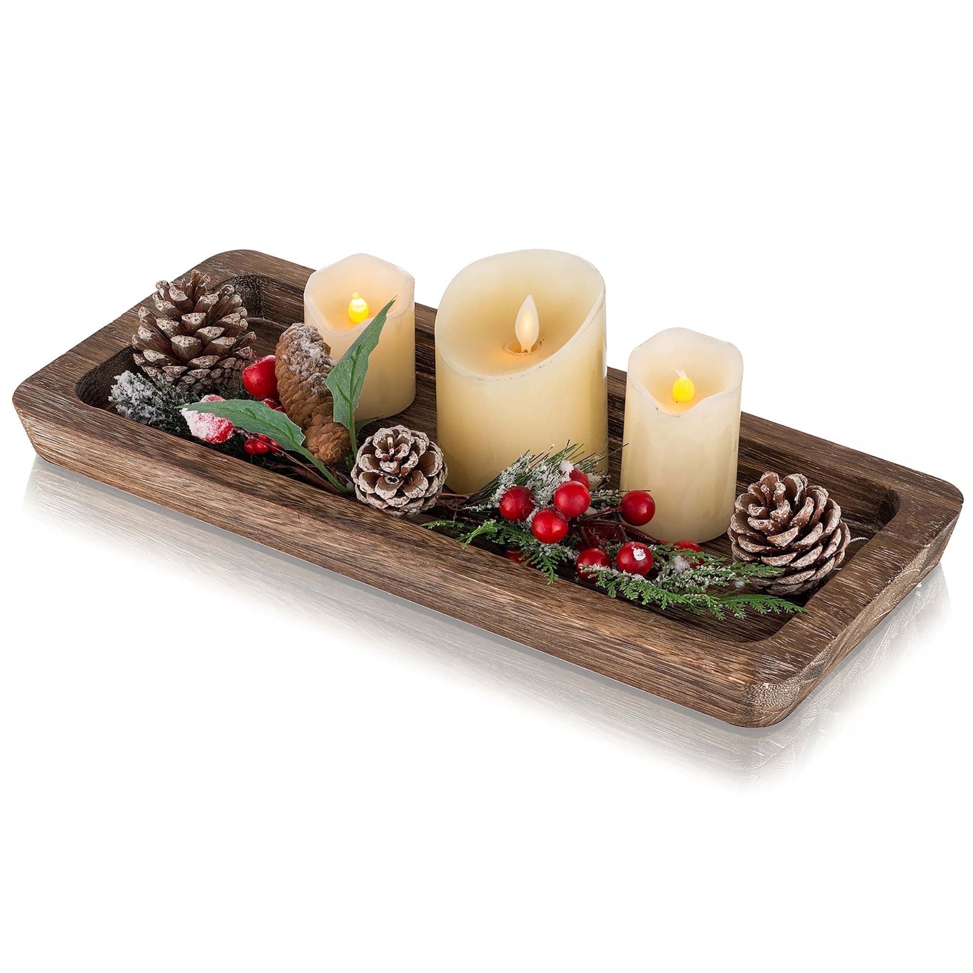 Hanobe Decorative Wood Dough Bowl Tray Wooden Centerpiece Table Tray Decorations Rustic for Home Decor, White