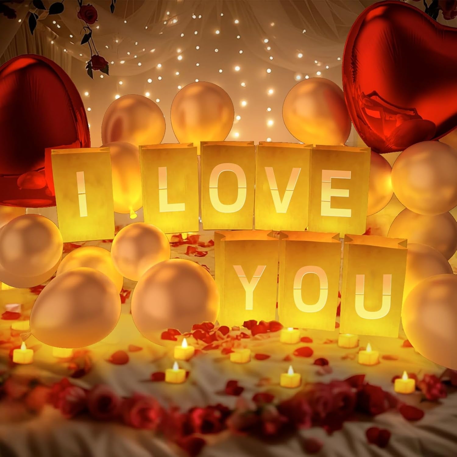 Happy Birthday Decorations, Include Light up Letters, with Tea Lights Candles, Latex Balloons, Aluminum Balloons and Rose Petals, Special Festival, Surprise Gifts Banner for Women and Men