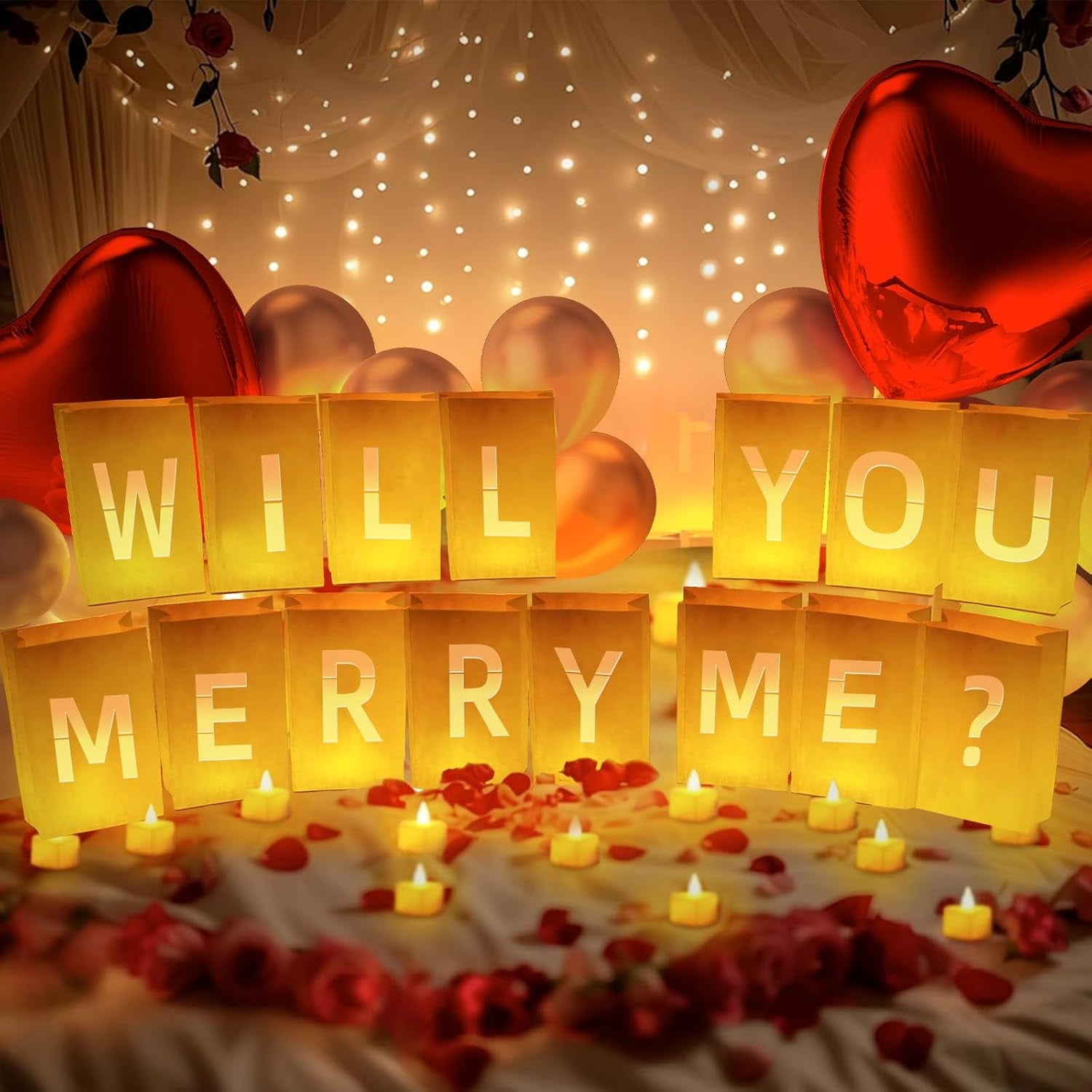 Happy Birthday Decorations, Include Light up Letters, with Tea Lights Candles, Latex Balloons, Aluminum Balloons and Rose Petals, Special Festival, Surprise Gifts Banner for Women and Men