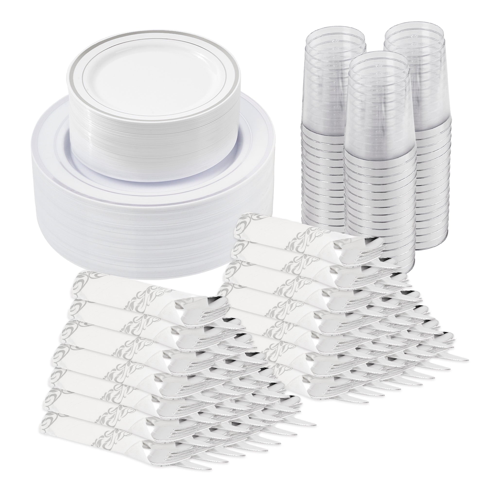 Hawsaiy 350PCS Gold Disposable Plates and Cups Set for 50 Guests, Plastic Dinnerware with Napkins for Wedding and Party