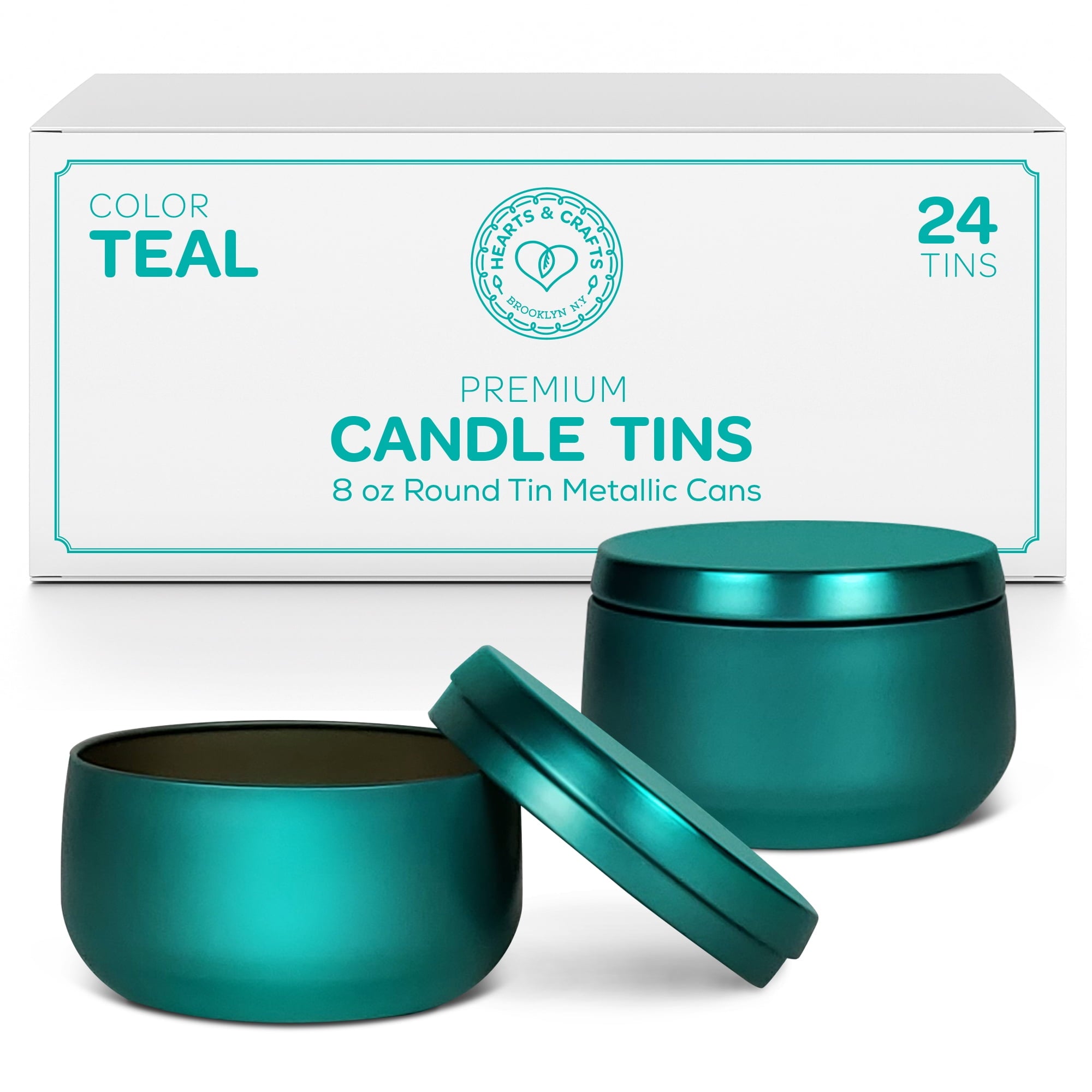 Hearts & Crafts Holiday Tin Candle Jars for Making Candles - Candle Tins 8oz - 24 Holiday Christmas Tin Candle Jars with Lids for Candle Making - Red, Green, Gold