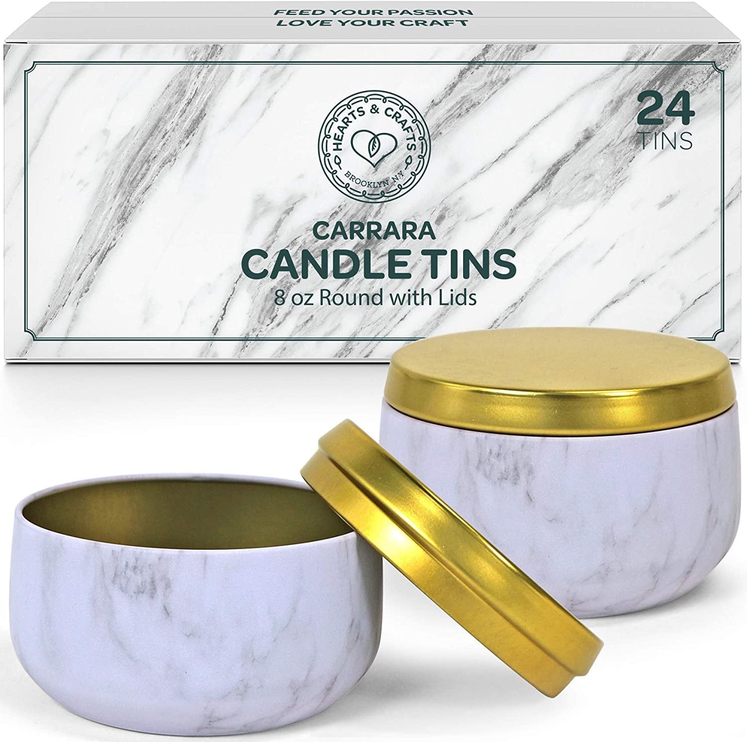 Hearts & Crafts Holiday Tin Candle Jars for Making Candles - Candle Tins 8oz - 24 Holiday Christmas Tin Candle Jars with Lids for Candle Making - Red, Green, Gold