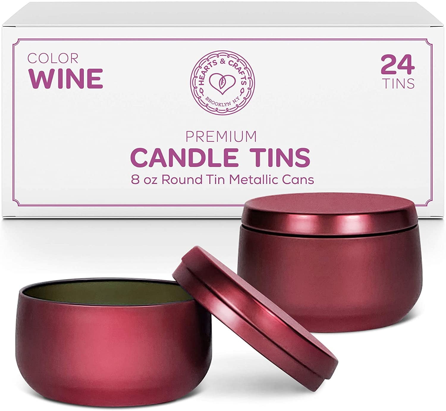 Hearts & Crafts Holiday Tin Candle Jars for Making Candles - Candle Tins 8oz - 24 Holiday Christmas Tin Candle Jars with Lids for Candle Making - Red, Green, Gold